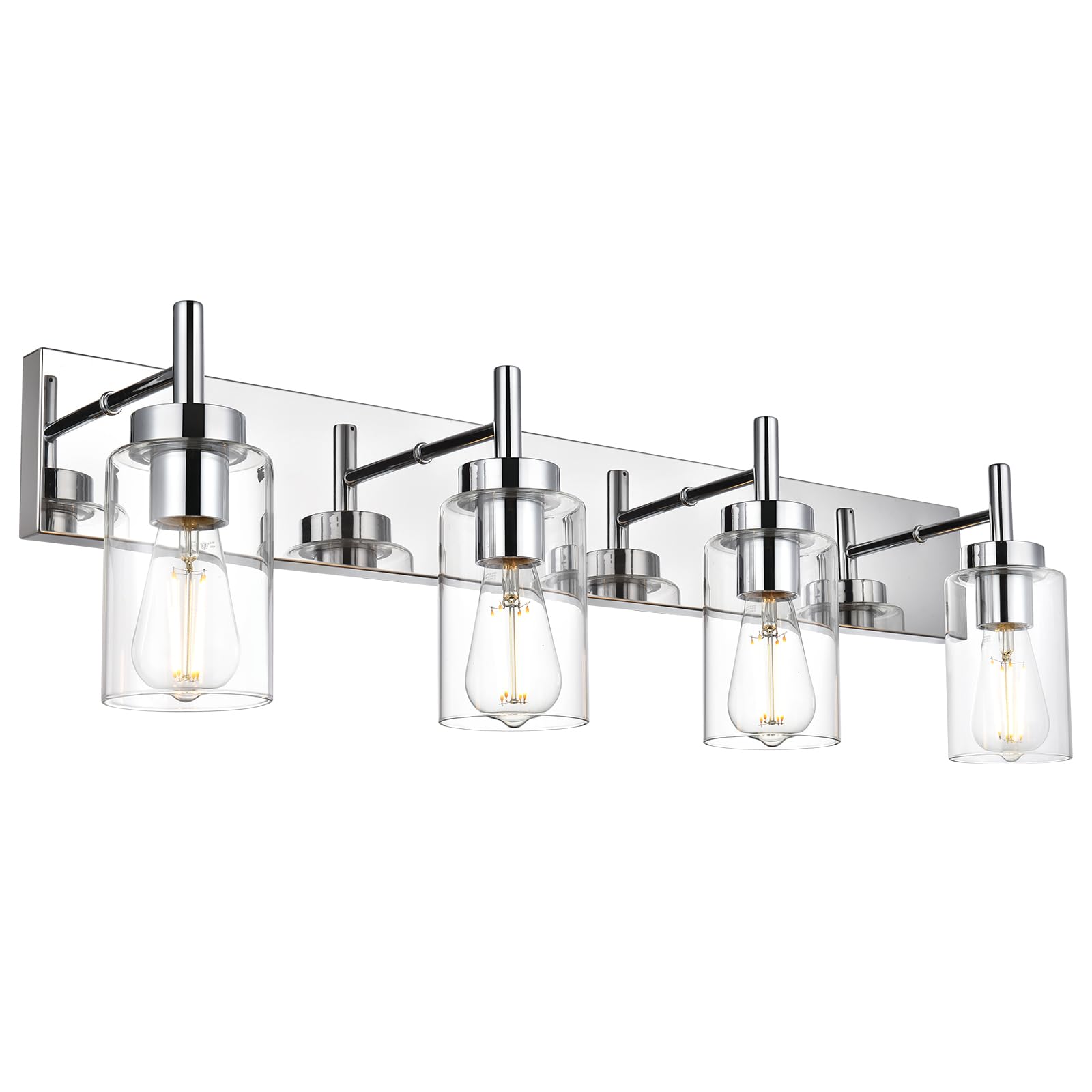 Vinluz Modern Bathroom Lighting With Clear Glass Shade 4-Light Vanity Light Fixtures Chrome Finished Industrial Wall Light Sconc