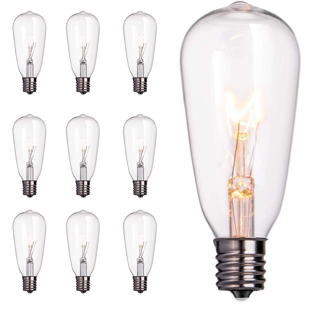 10 Pack Replacement Bulbs For Outdoor String Lights, St40 Clear Edison Light Bulbs With 7W E17 Intermediate Screw Base Vintage L