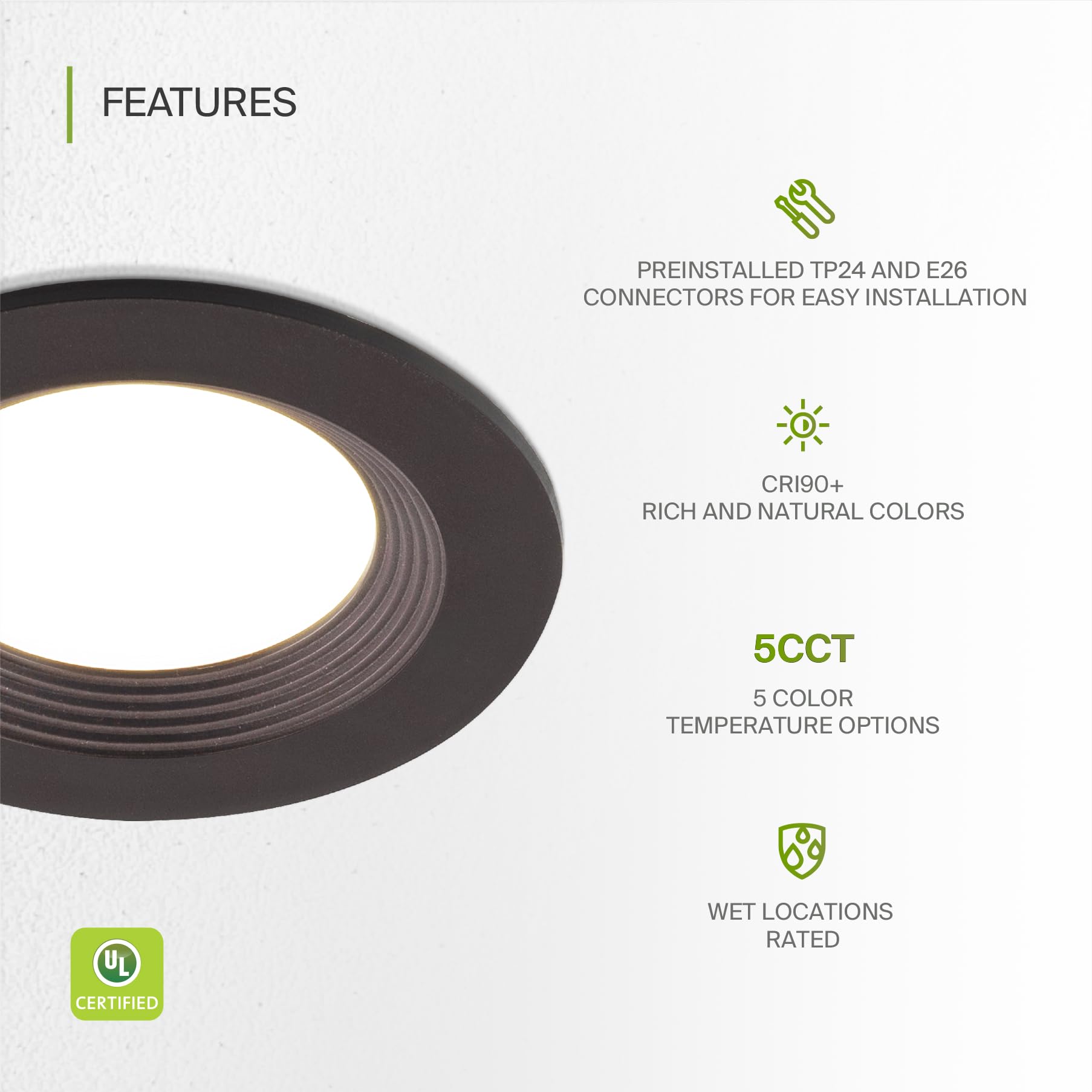 ASD LED Recessed Lighting 4 Inch 9W 700 Lm Dimmable Wet Rated Adjustable 2700K-5000K Oil-Rubbed Bronze Model A-LRKR