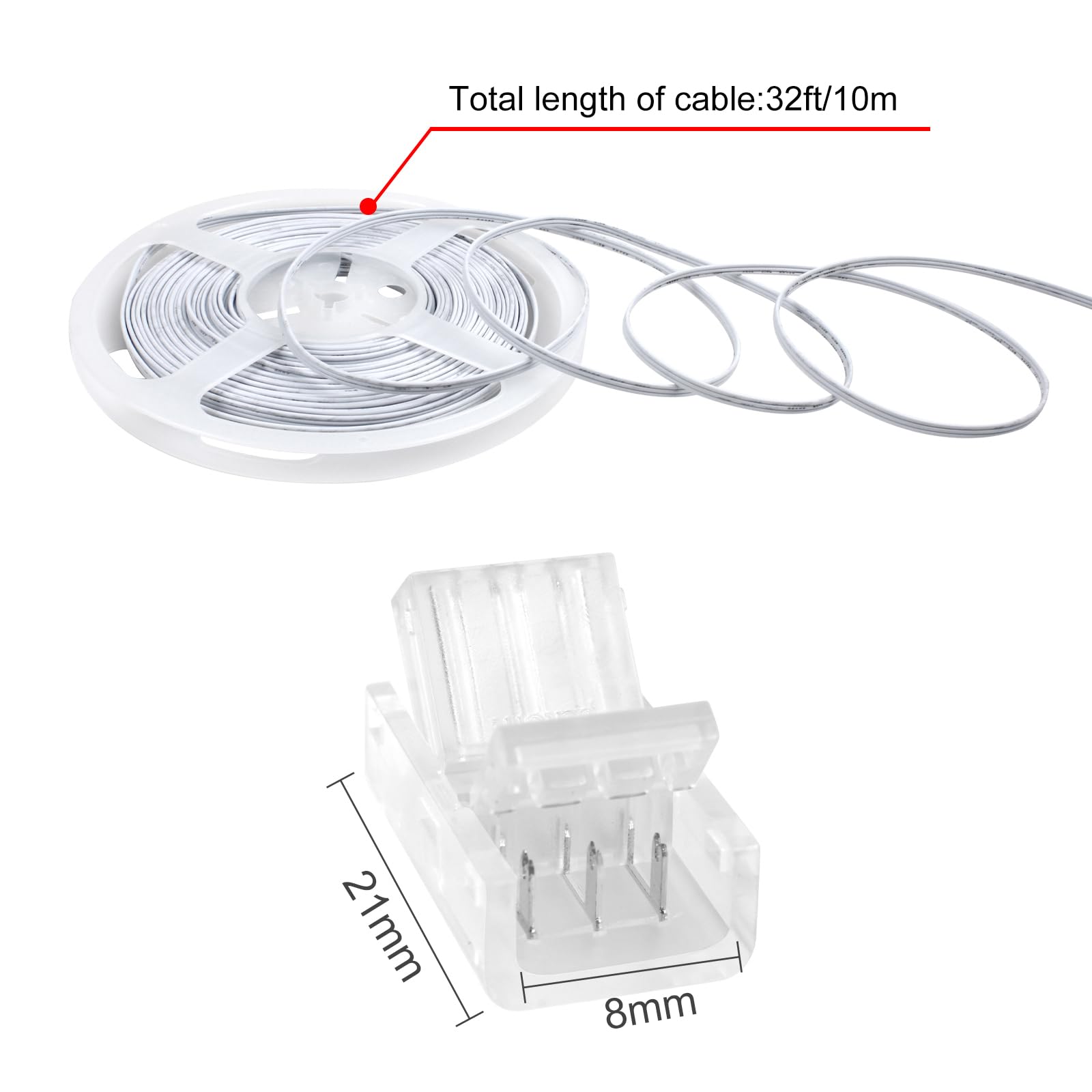 Rgbzone 3 Pin 8Mm Led Connector Kit With 10Pcs Led Connectors And 32.8Ft 3 Pin Extension Wire For 8Mm Ip20 Ip65 Smd 5050 Dream C