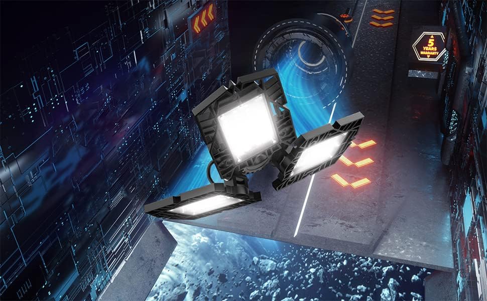 Anypowk Led Garage Lights 50W - 5000 Lumen 6500K Daylight, Three Leaf Led Garage Ceiling Lighting -4 Pack