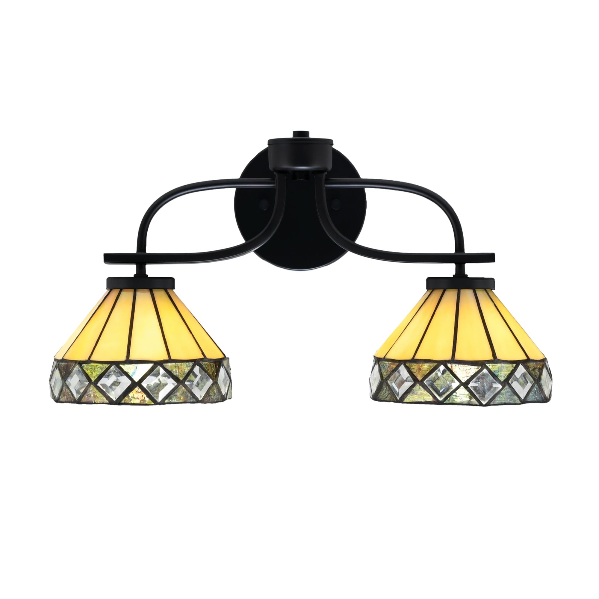 Cavella 2 Light Bath Bar In Matte Black Finish With 7" Diamond Peak Art Glass