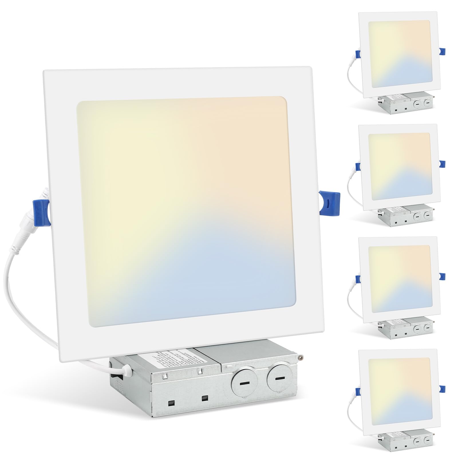 HONZIN 4 Pack 8 Inch Square LED Recessed Lighting, Ultra-Thin Canless Ceiling Light, 5CCT Selectable 2700K/3000K/3500K/4000K/500