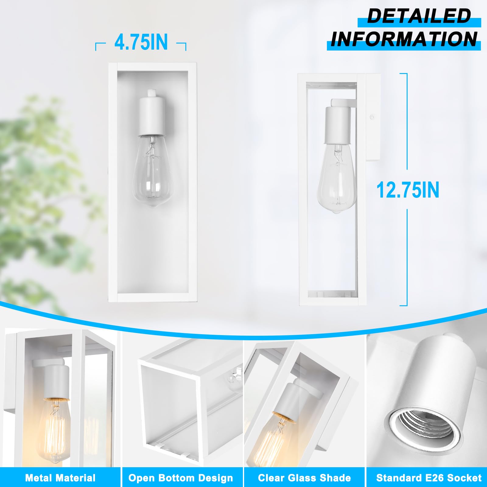 2-Pack Outdoor Wall Lanterns, Exterior Waterproof Wall Sconce With Glass Shades, White Porch Lights Wall Mounted, Anti-Rust E26