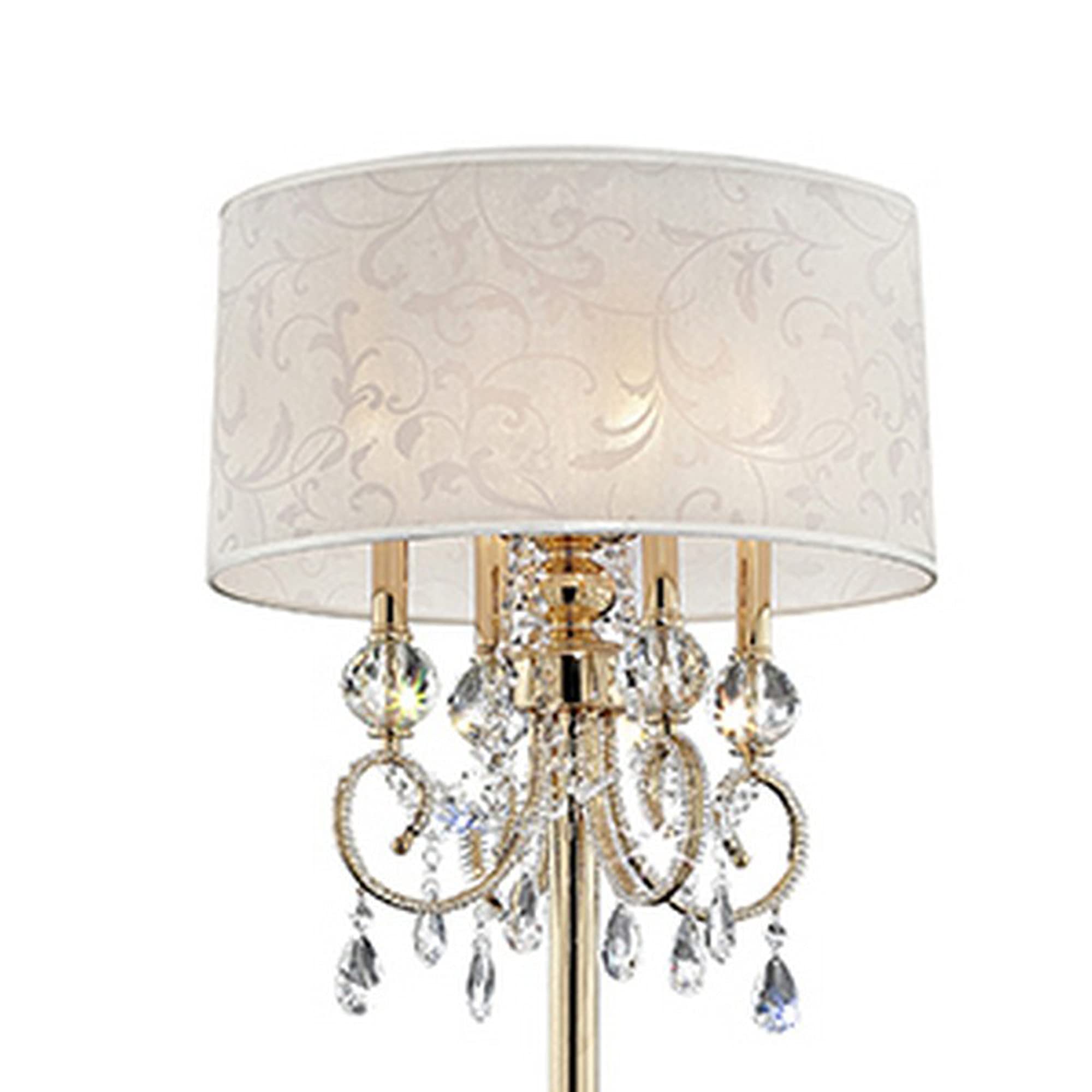 Benzara Bm240436 Floor Lamp With Crystal Accent & Baroque Printed Shade, Gold
