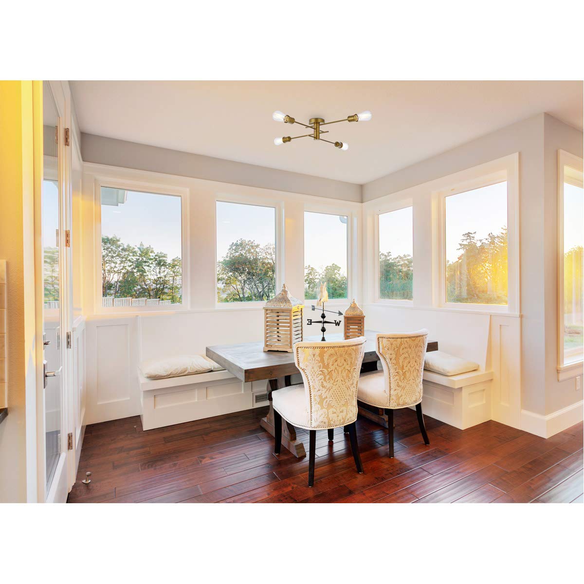 Living District Xavier 4-Light Mid-Century Metal Flush Mount in Brass