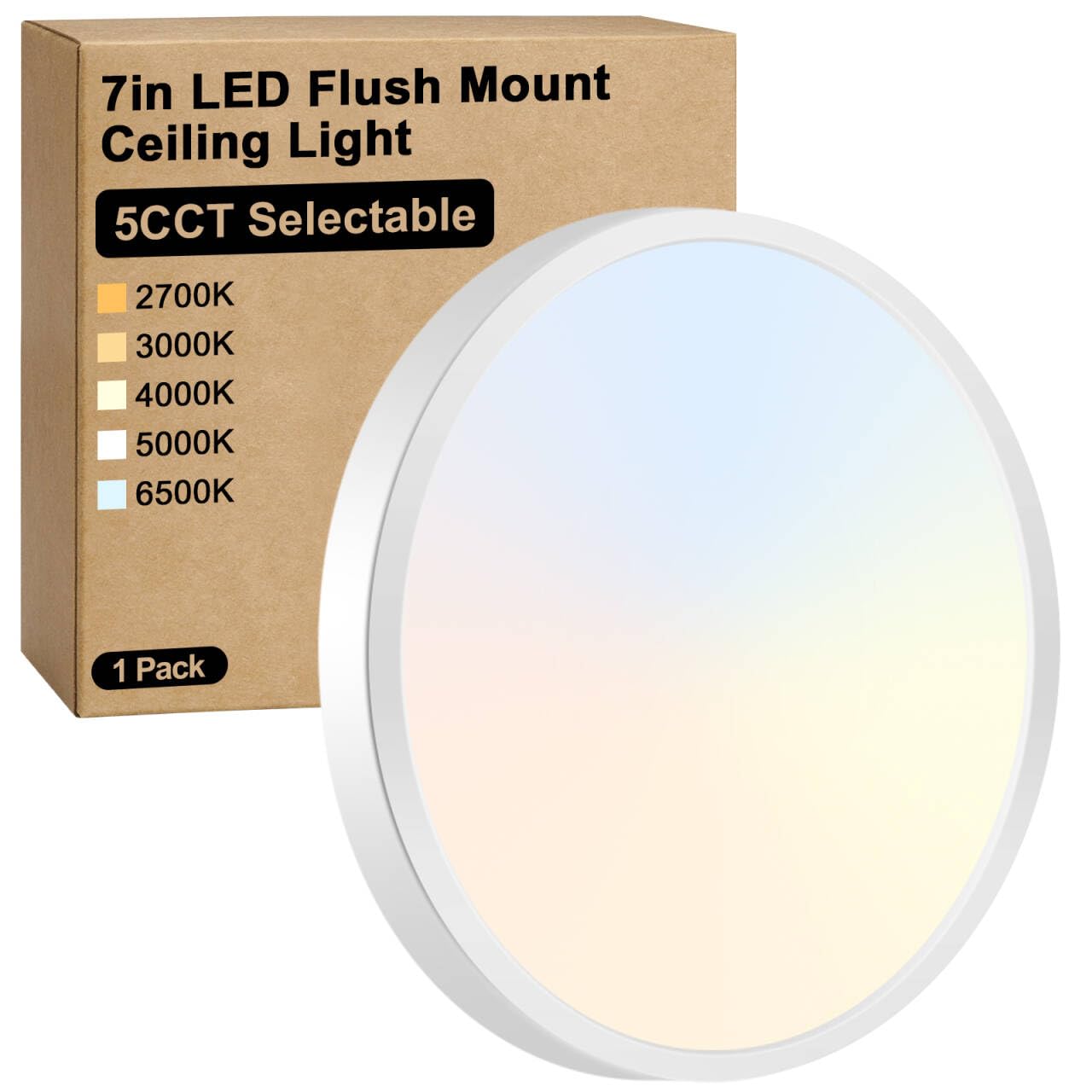 Brightever Led Flush Mount Ceiling Light, 7 Inch 12W Ultra Slim 0.67 Inch Kitchen Lighting Fixture, 1200Lm 120W Equivalent, 2700