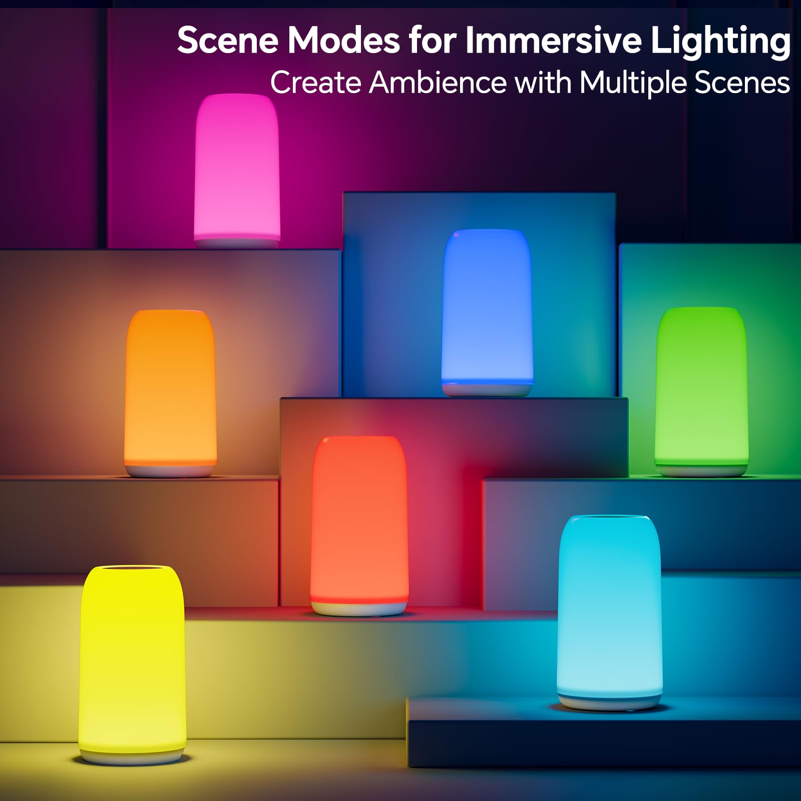 Rootro Cordless Table Lamps Rechargeable, Touch Lamp For Bedroom [Sleek Design & Rgb Mode] 4-Level Brightness Small Bedside Lamp, Led Lamp Multi-Color Smart Nightstand Lamp For Living Room Home Gifts