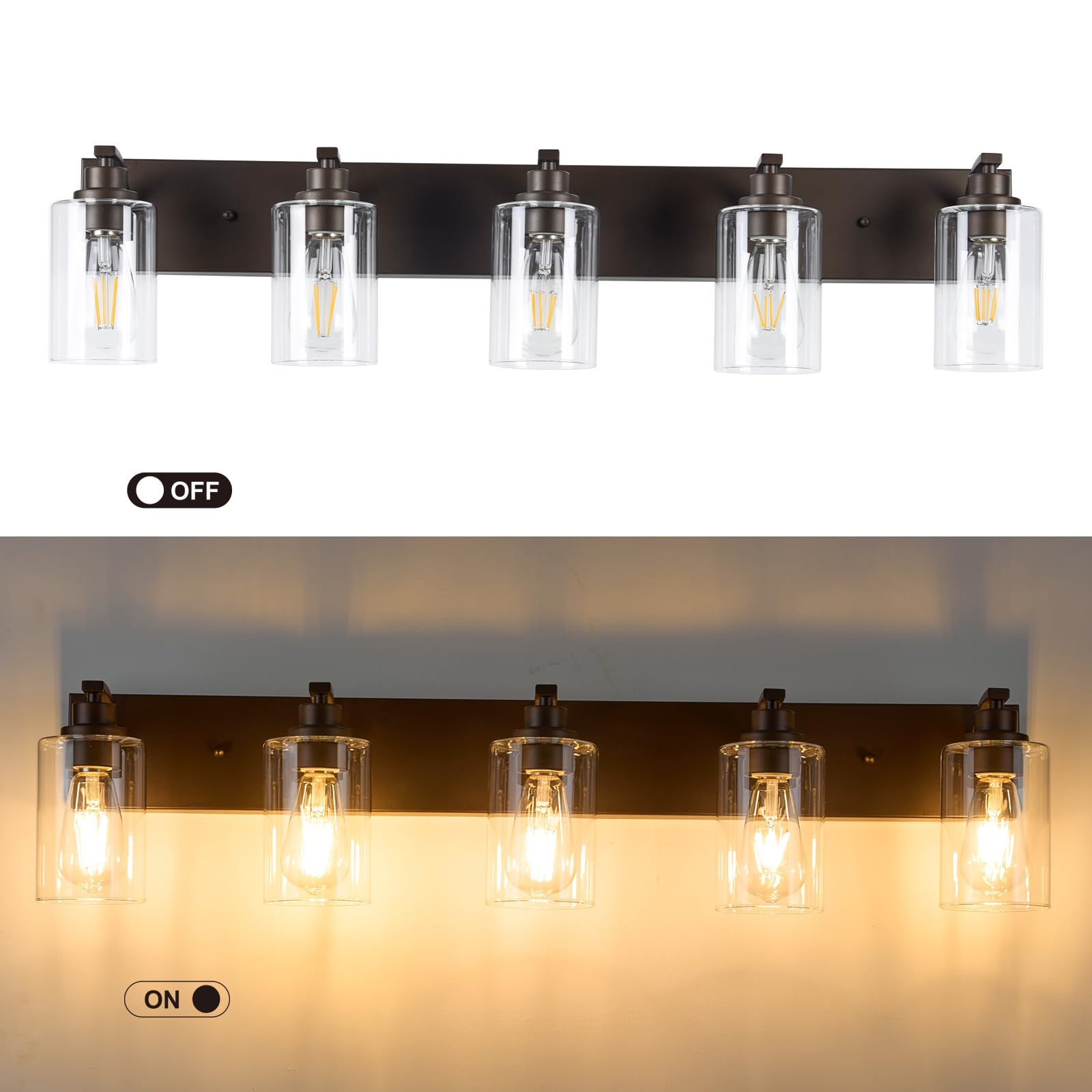 Alaislyc 5-Light Bathroom Light Fixtures Modern Orb Vanity Lights For Bathroom Lighting Fixtures Over Mirror With Clear Glass Shade For Cabinet Mirror Bedroom Hallway