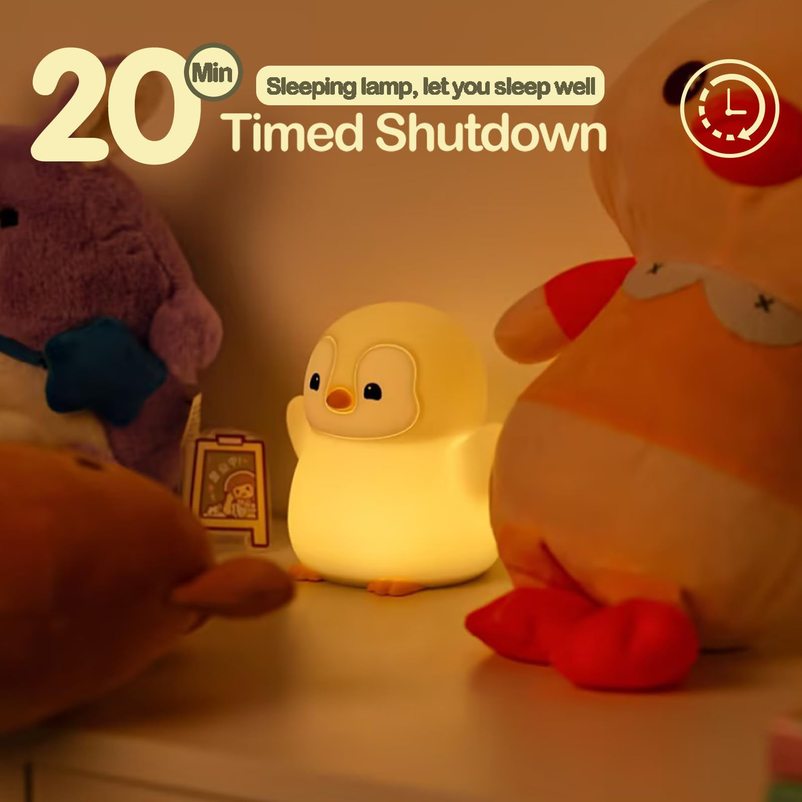 ATSUI Happy Penguin Night Light, LED Squishy Lamp, 4.65x3.69x4.67in, Gray, Model DS-PG-01, Nursery Decor, Dimmable