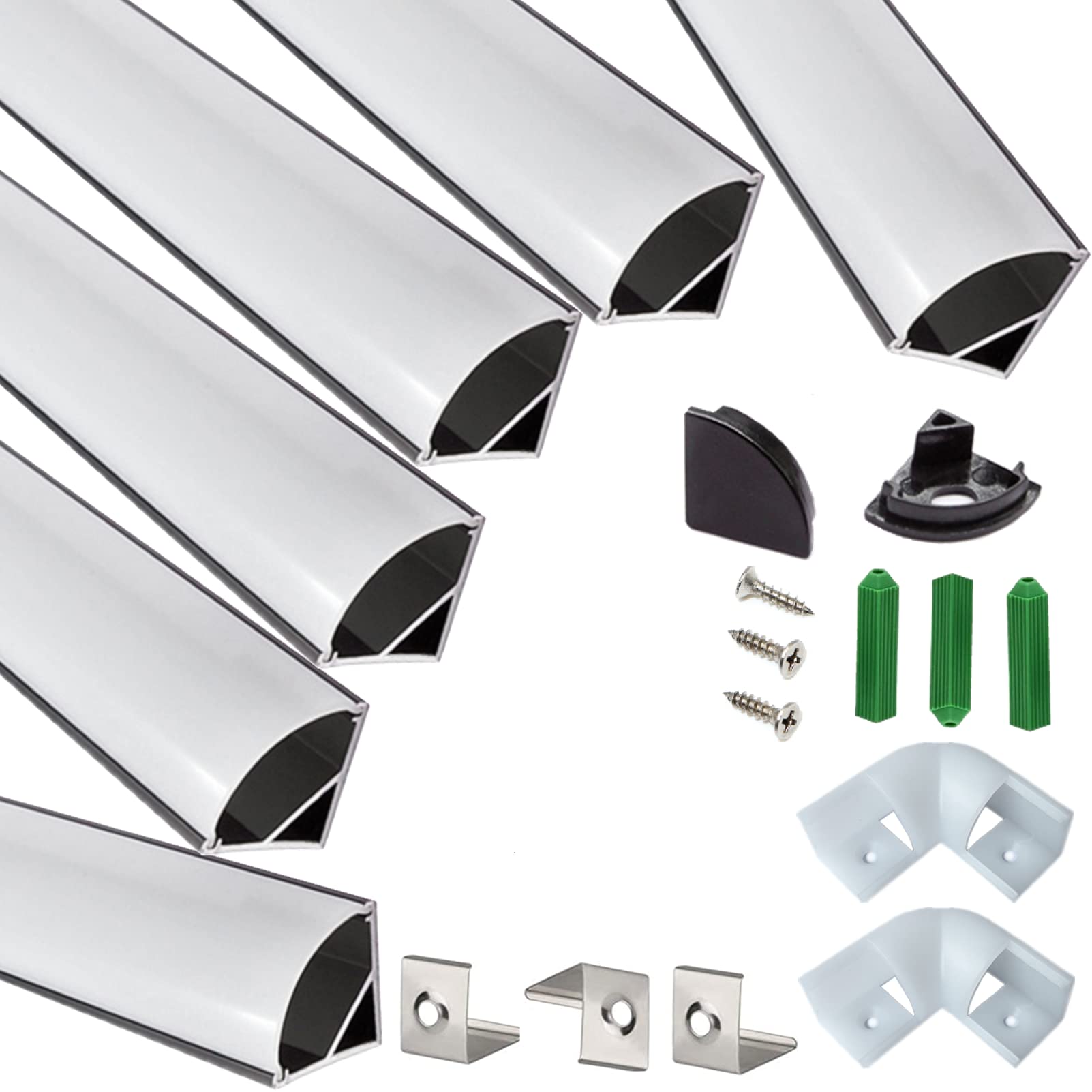 THMOOTHER UV Resistance 3.28FT V Shape LED Strip Black Channel Diffuser,6-Pack Aluminum Profiles with Frosted Cover and Corner Connector, Tape Track for Cabinet Stairs Wall Outdoor (3.28FT, 6)