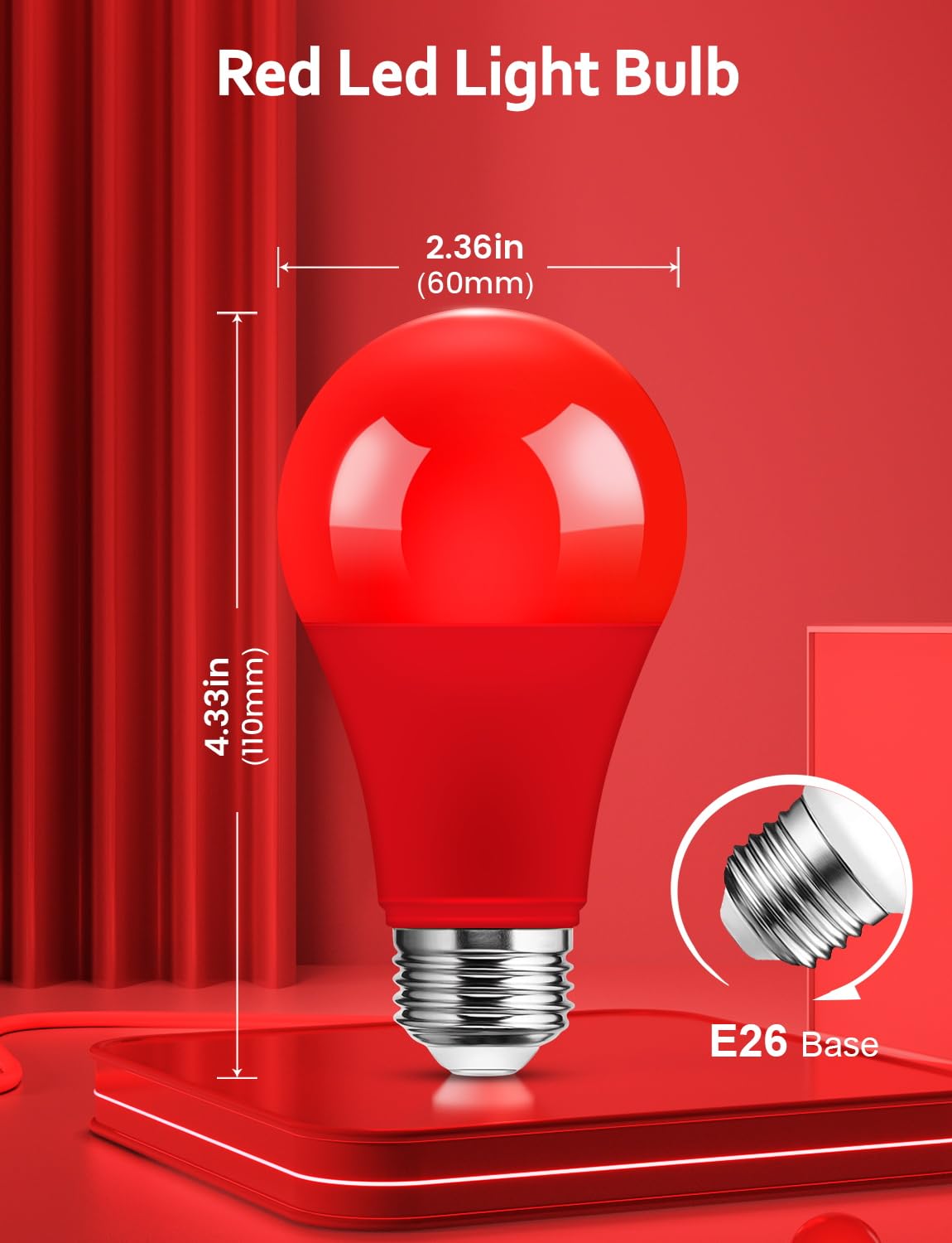Ecoiot Red Light Bulb, Red Christmas Light Bulb A19 9W (60W Equivalent), 120V E26 Base A19 Led Christmas Light Bulb, Colored Bul