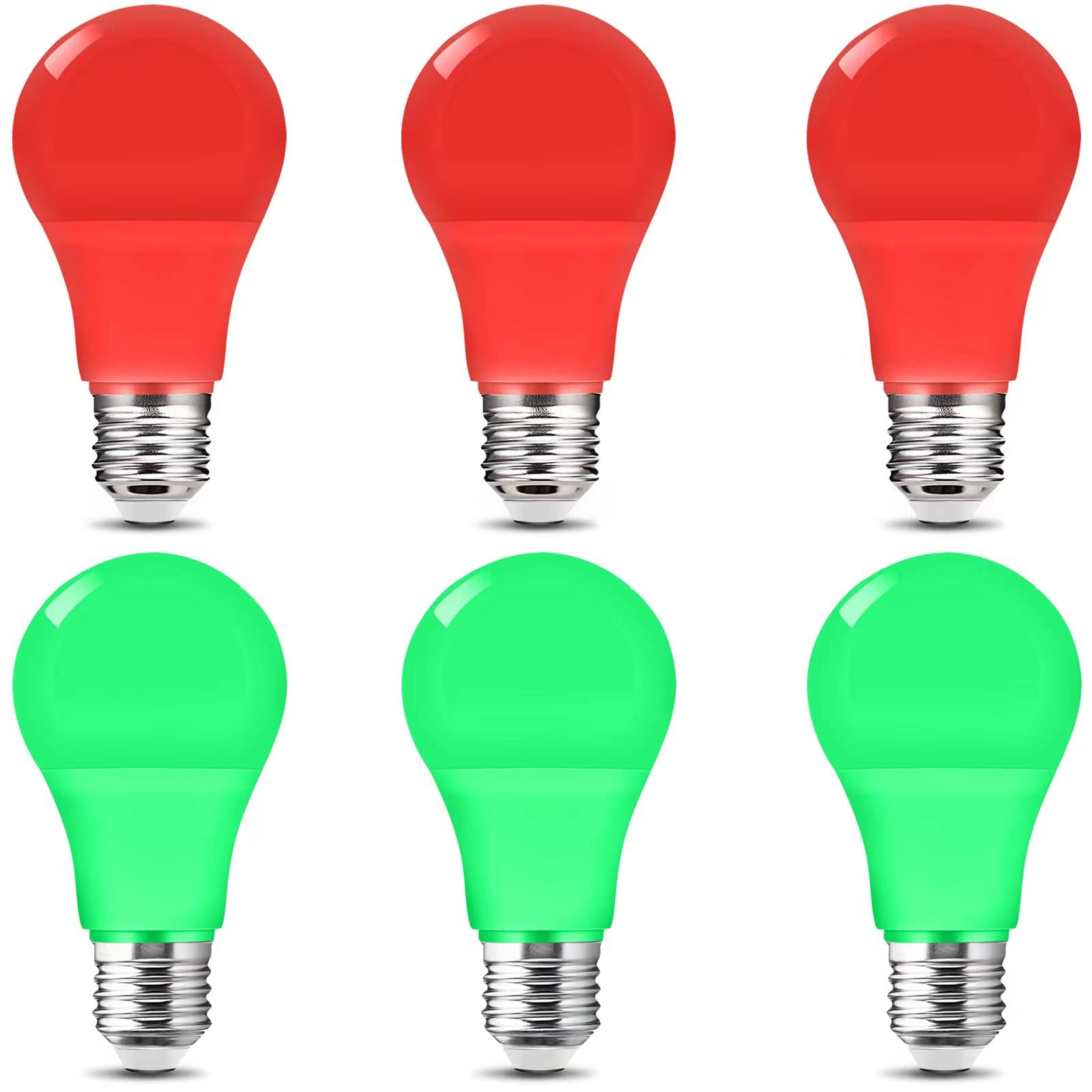 Red Green Light Bulb Colored Light Bulbs 9W (60w Equivalent) E26 Base Non-Dimmable for Halloween Christmas Party Holiday Lighting 6-Pack (3 Green+3 Red)