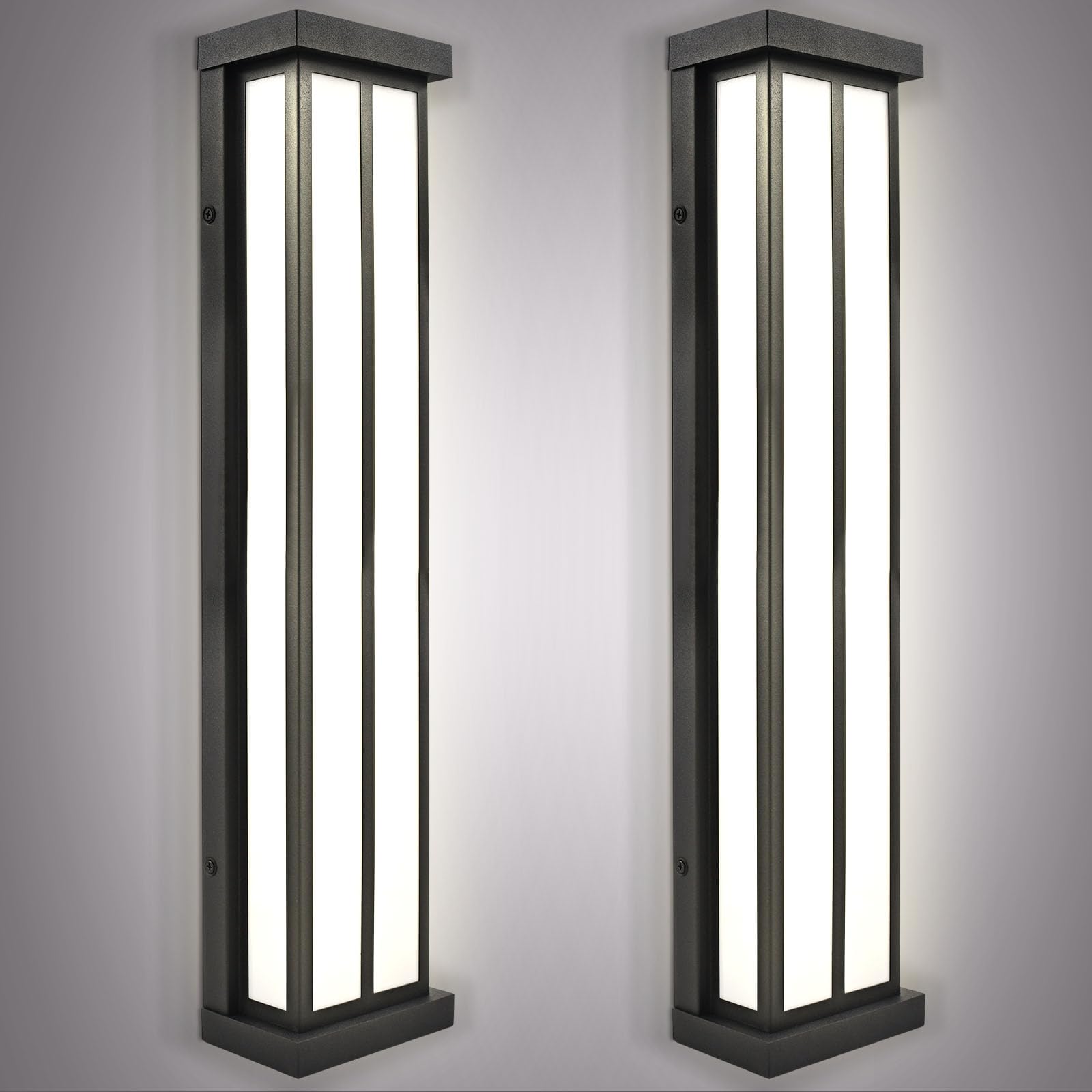 LUXRITE LED Outdoor Wall Sconce, 24in, Black Aluminum, 3CCT 3000K/4000K/5000K, 26W, IP65 Waterproof