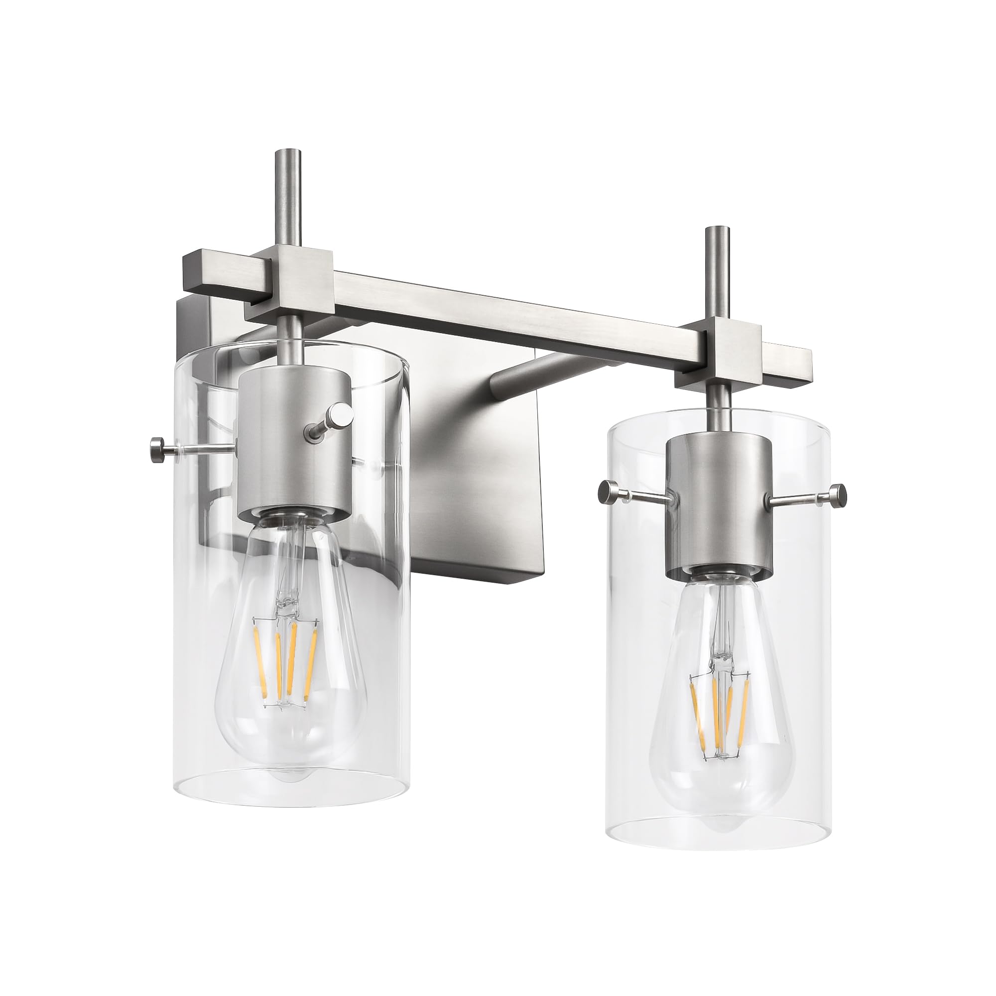 Solfart 2 Light Wall Scone Vintage Vanity Light Fixtures Brushed Nickel Wall Light For Bathroom Lights Over Mirror With Glass Sh