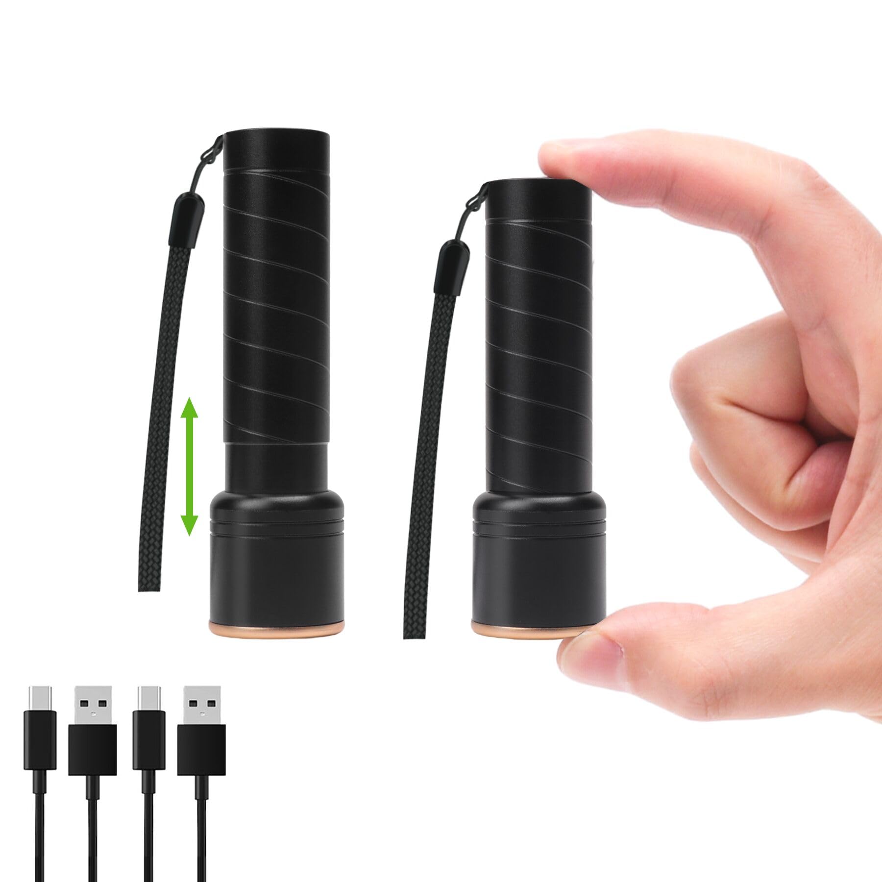 SEVENKA 2 Small Rechargeable Flashlights USB-C, 4.1in Zoomable LED Flashlight High Lumen, Compact, Powerful, Portable LED Torch,