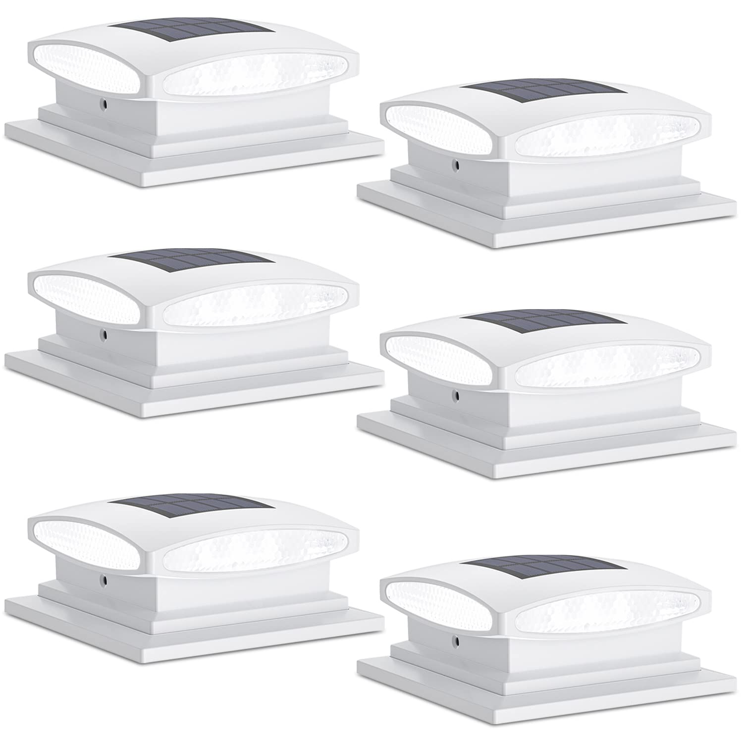 SIEDiNLAR Solar Post Cap Lights, 24 LED, 2 Modes, 6 Pack, White, Model SD1064W-6PK, for 4x4 5x