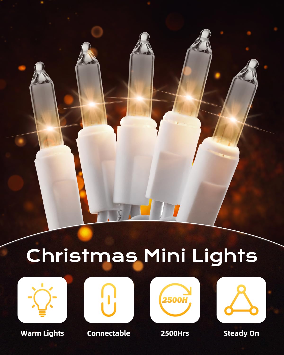 Brightown Clear Christmas String Lights  200-Count 51.5Ft Incandescent Bulb Mini Lights For Indoor Holiday Decor  Christmas Tree Garland Wedding Party Multi-Use Festival Decoration  White Wire