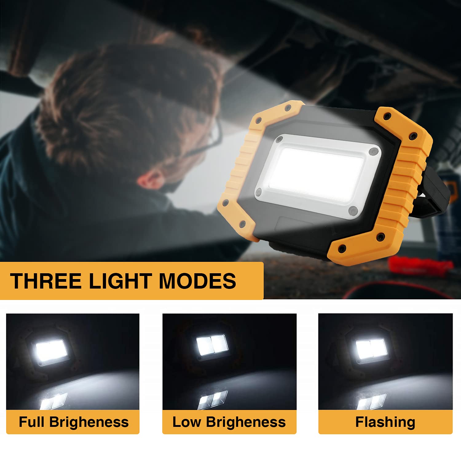 Tekstap Led Work Light Rechargeable, 30W 2000Lm Portable Waterproof Rechargeable Work Lights With Stand, Battery Powered Cob Flo