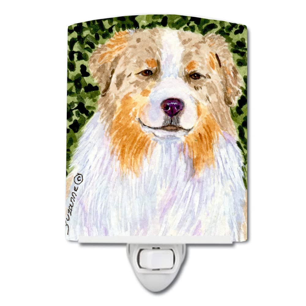 Caroline'S Treasures Ss8733Cnl Australian Shepherd Ceramic Night Light Compact, Ul-Certified, Ideal For Bedroom, Bathroom, Nursery, Hallway, Kitchen, 6X4X3, Multicolor