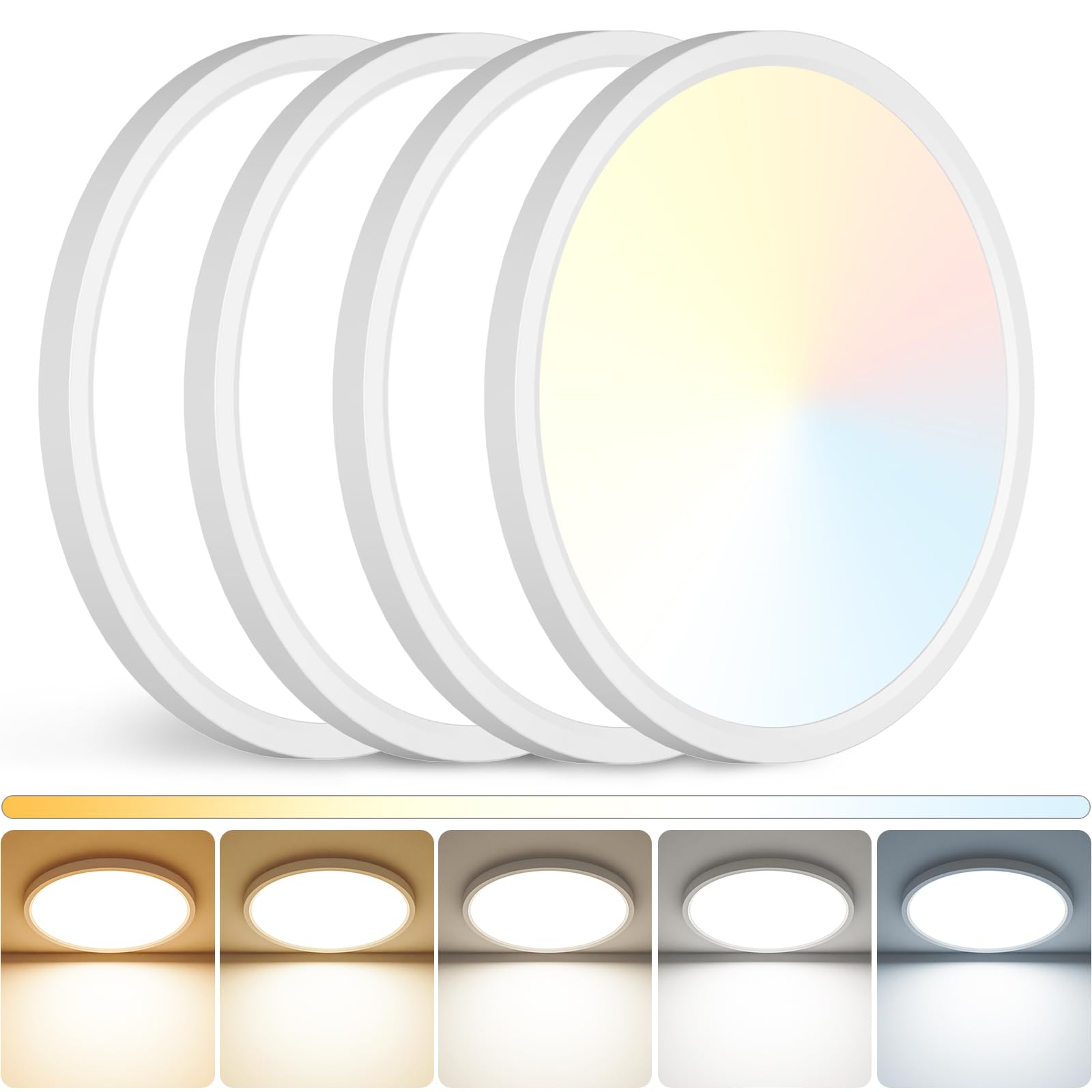 Peasur 12in LED Ceiling Light Fixture, 3000K-6500K Adjustable, 2400LM, 24W, Thin White Round, Model CL62A-4-W