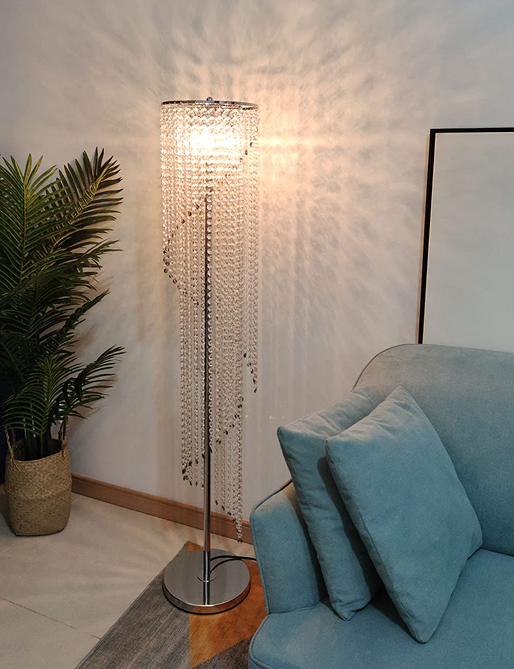 Surpars House Silver Crystal Floor Lamp - S Shape Chrome Finish, Modern Design, Elegant Lighting Decor