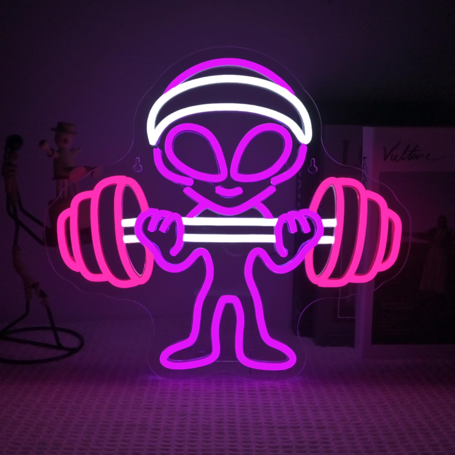 Lucunstar Alien Neon Sign,Dumbbell Gym Led Wall Decor,Led Alien Light,Shop Bar Man Cave,Teen Room,Game Room Decor,Hip Hop Party