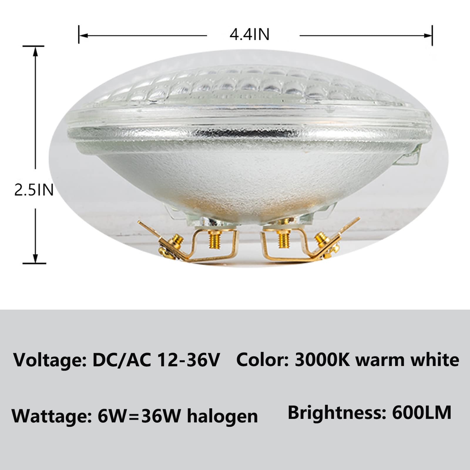 Shuwdkar Par36 Led Landscape Bulb 6W 12V-36V Dc/Ac 3000K Warm White 600Lm(36W Halogen Equivalent), Waterproof Flood Lamp, Multip