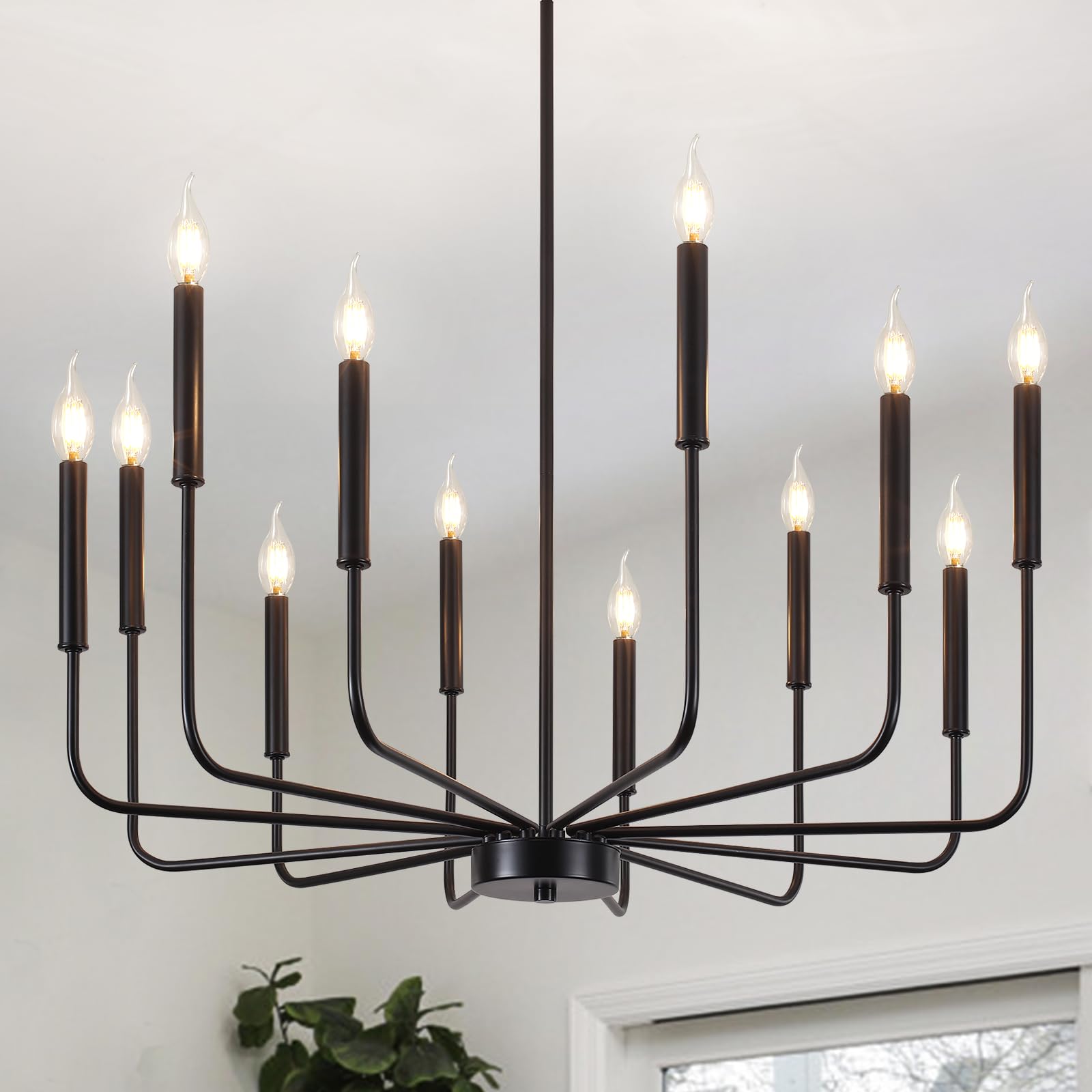 LJHhowe Black Chandelier 12 Lights Farmhouse Chandelier for Dining Room Light Fixtures Rustic Industrial Candle Chandeliers Mode