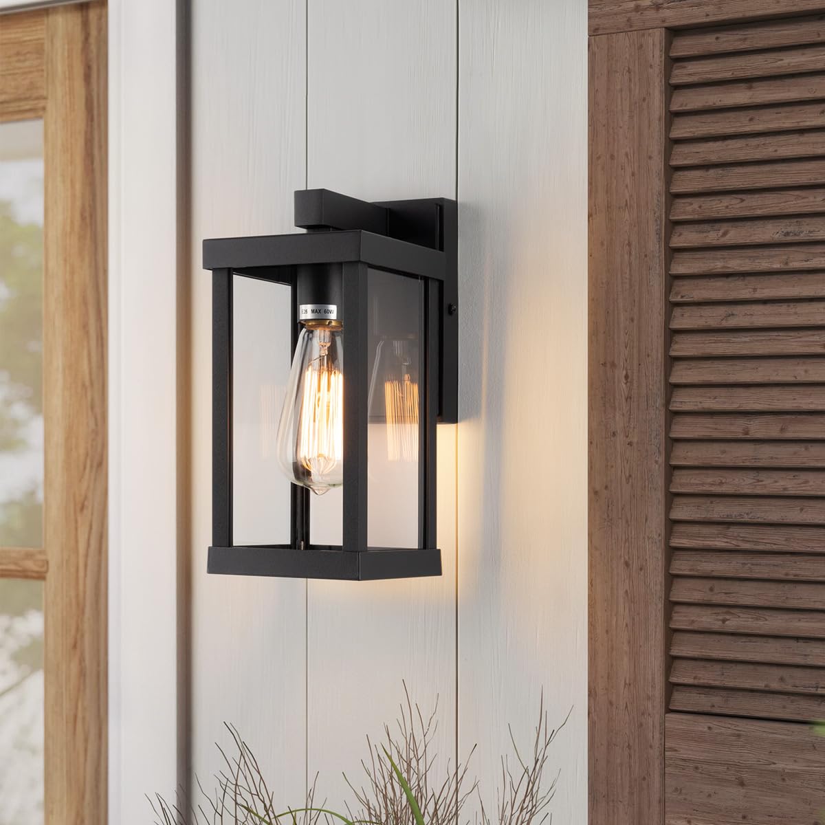 Mirrea 11&quot; Matte Black Outdoor Wall Sconce, Waterproof Rectangular Metal Frame, Pack Of 2