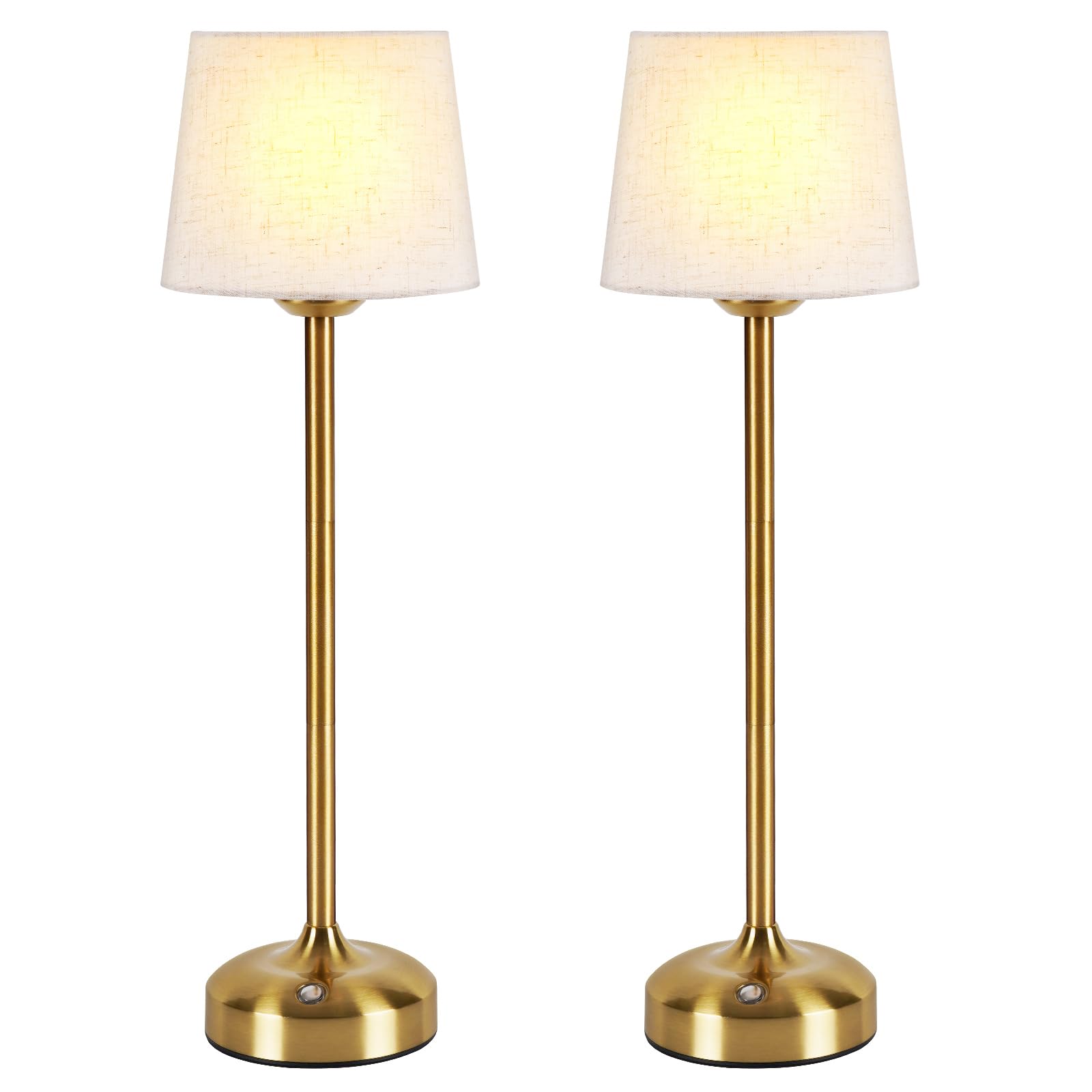 YAYZA! Cordless Table Lamp, Adjustable Height, 7500mAh Rechargeable LED, Fabric Shade, 3 Color Temperatures, High Gold - 2 Pack, Model FWTL