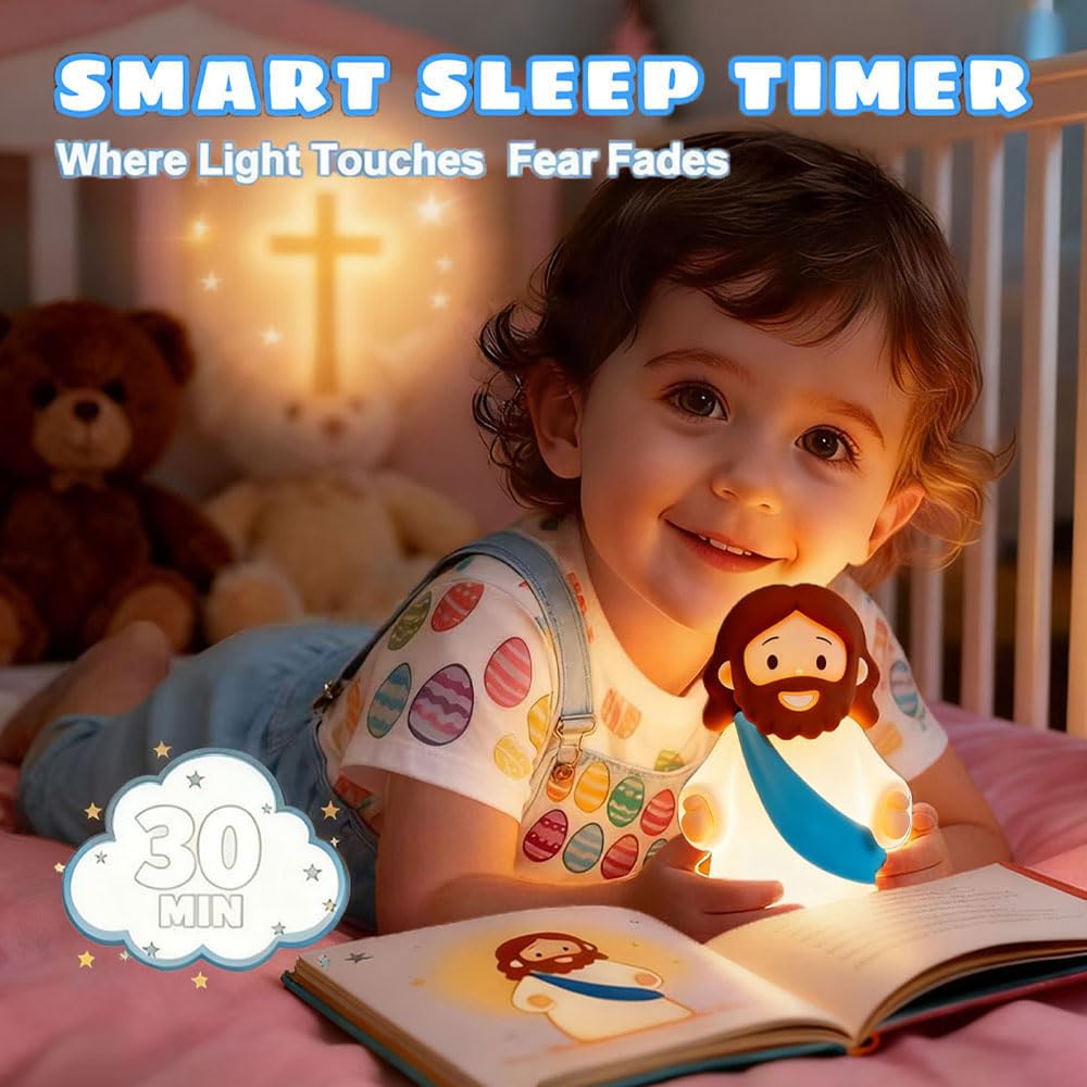 Kangten Chen Jesus Night Light Rechargeable Bedside Night Light Dimmable Silicone Led Light Ideal For Religious Gatherings  Gifts For Sunday School  Baptism Presents  Easter Egg Decorations (Blue)