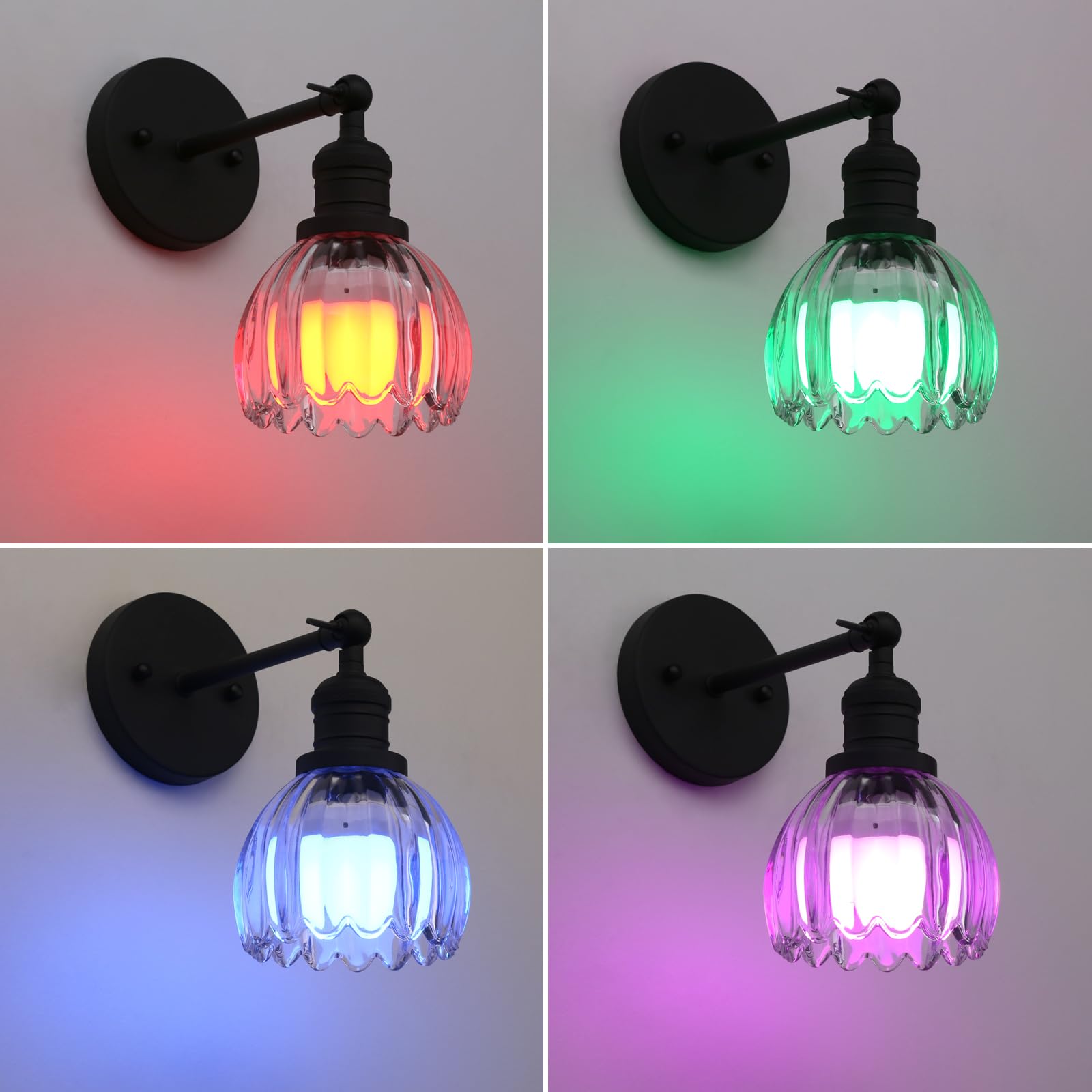 Phansthy Vintage Wall Sconce - Battery Operated, USB Rechargeable, 12 RGB Remote Control, Metal, Black, Model FZUS335-H