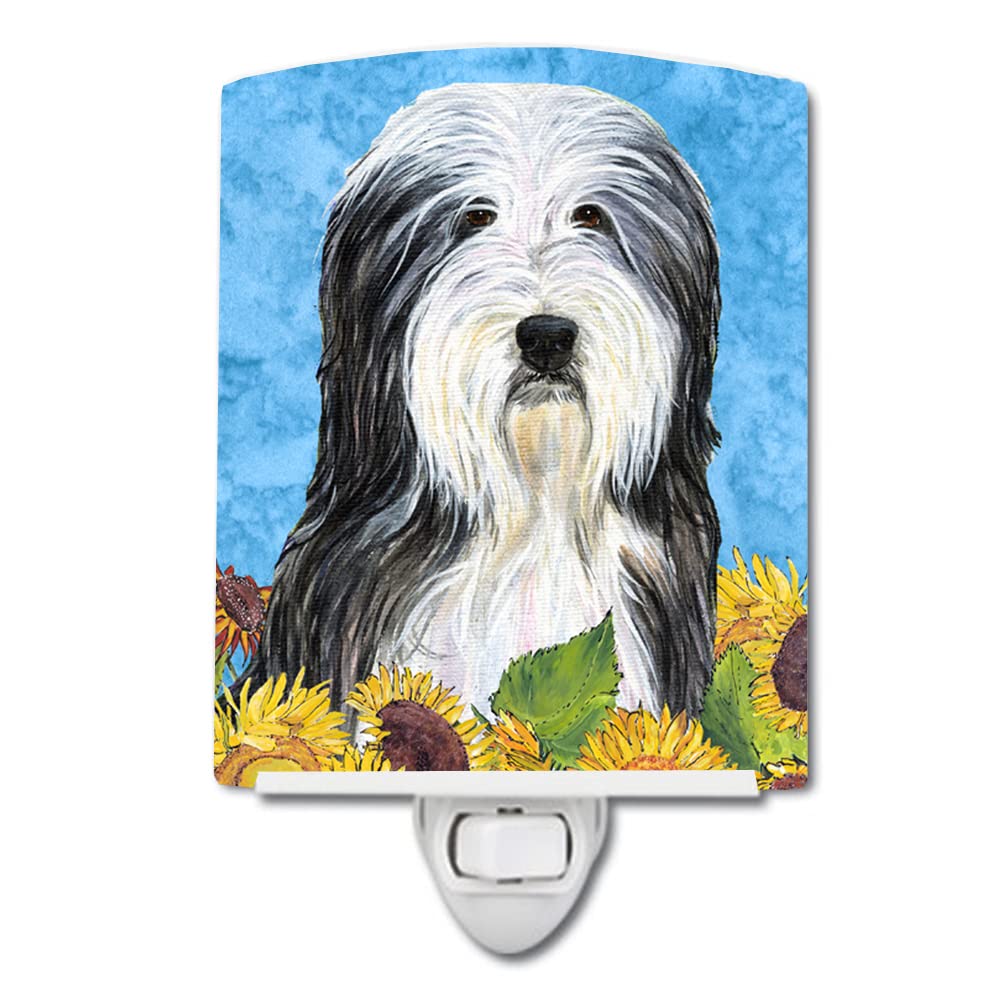 Caroline'S Treasures Ss4130Cnl Bearded Collie In Summer Flowers Ceramic Night Light Compact, Ul-Certified, Ideal For Bedroom, Bathroom, Nursery, Hallway, Kitchen, 6X4X3, Multicolor