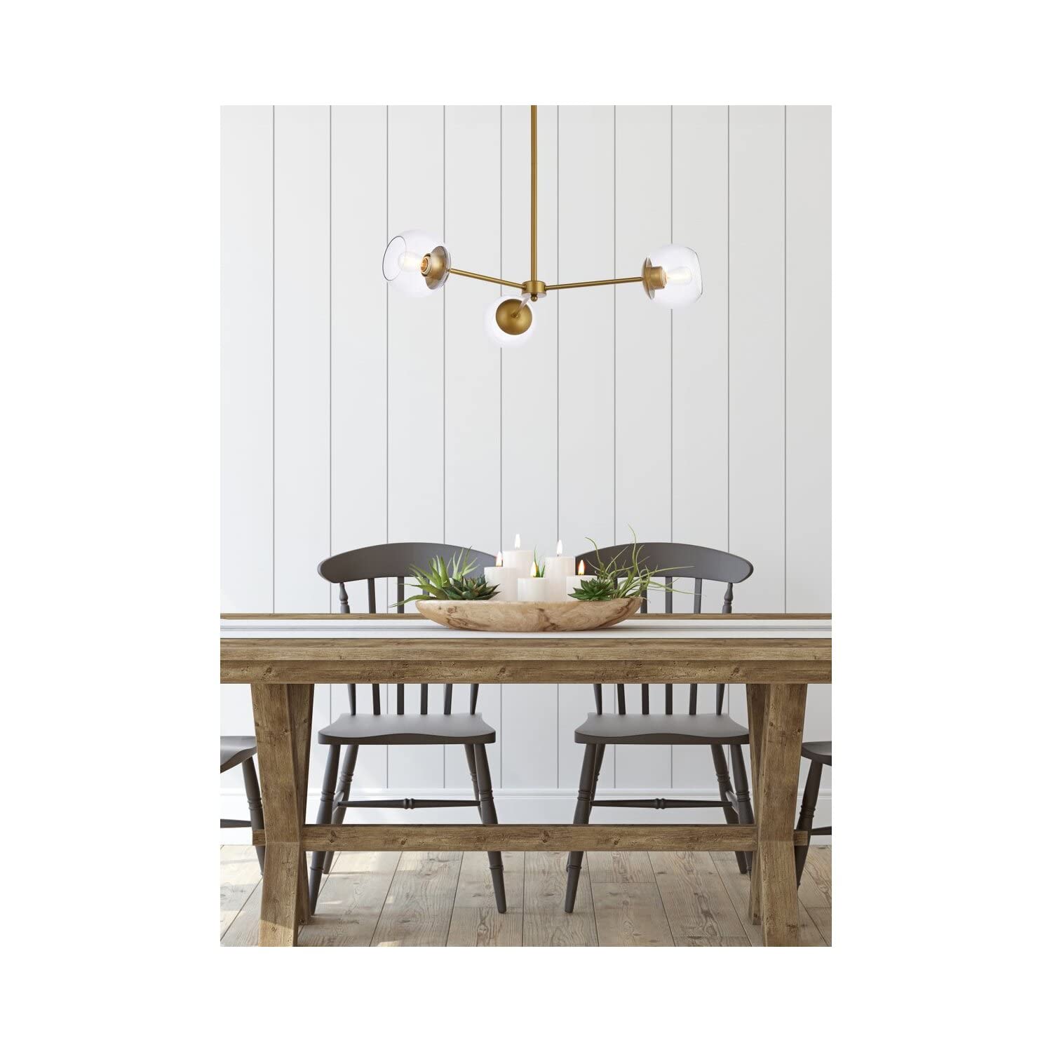 Living District Briggs 3-Light Mid-Century Metal Pendant in Brass and Clear