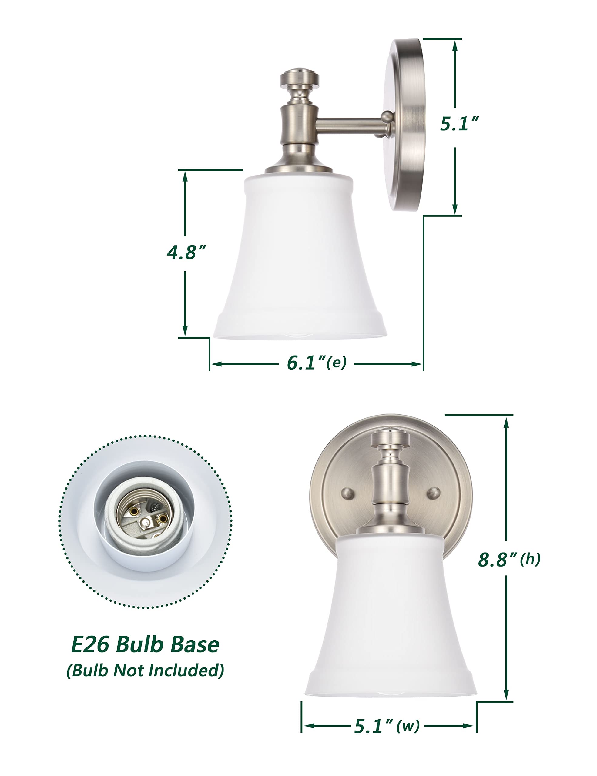 Hanaloa Bathroom Vanity Light Fixtures, Traditional Brushed Nickel 4 Lights Wall Sconce Lighting With Opal Glass Shade, Porch Wall Mount Light Fixture For Bathroom, Mirror Cabinets Hallway Stairs