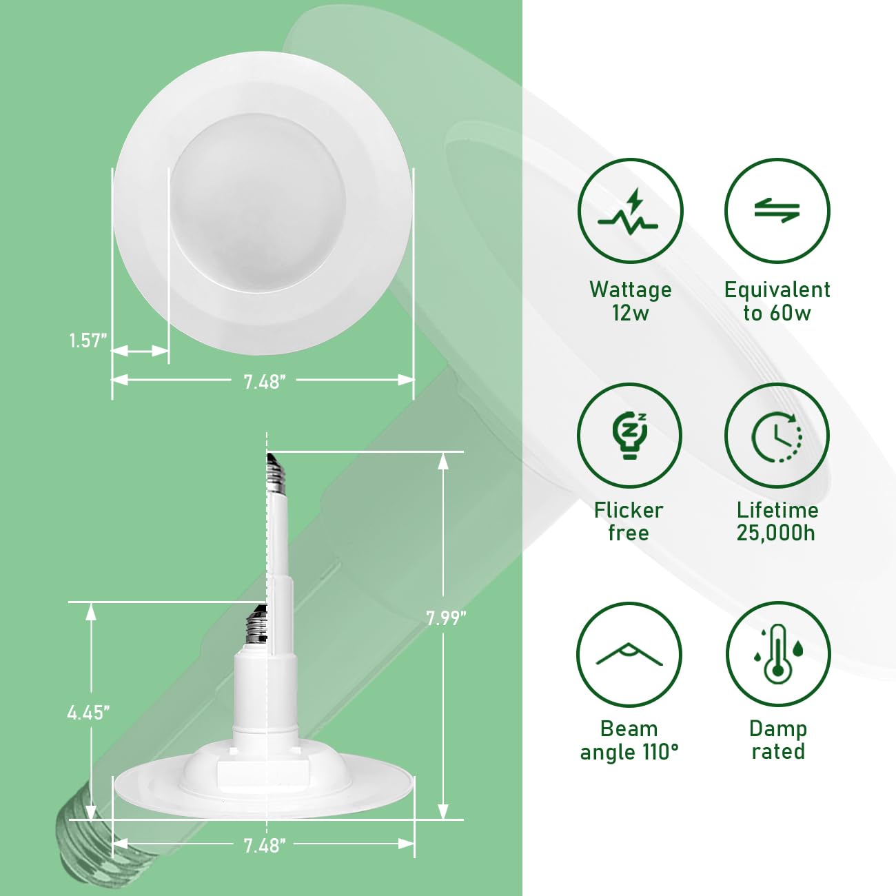 Soliseed 5/6 Inch LED Recessed Can Lights, 12W=60W, 2700K Soft White, Dimmable, ETL Damp Rated, 6 Pack