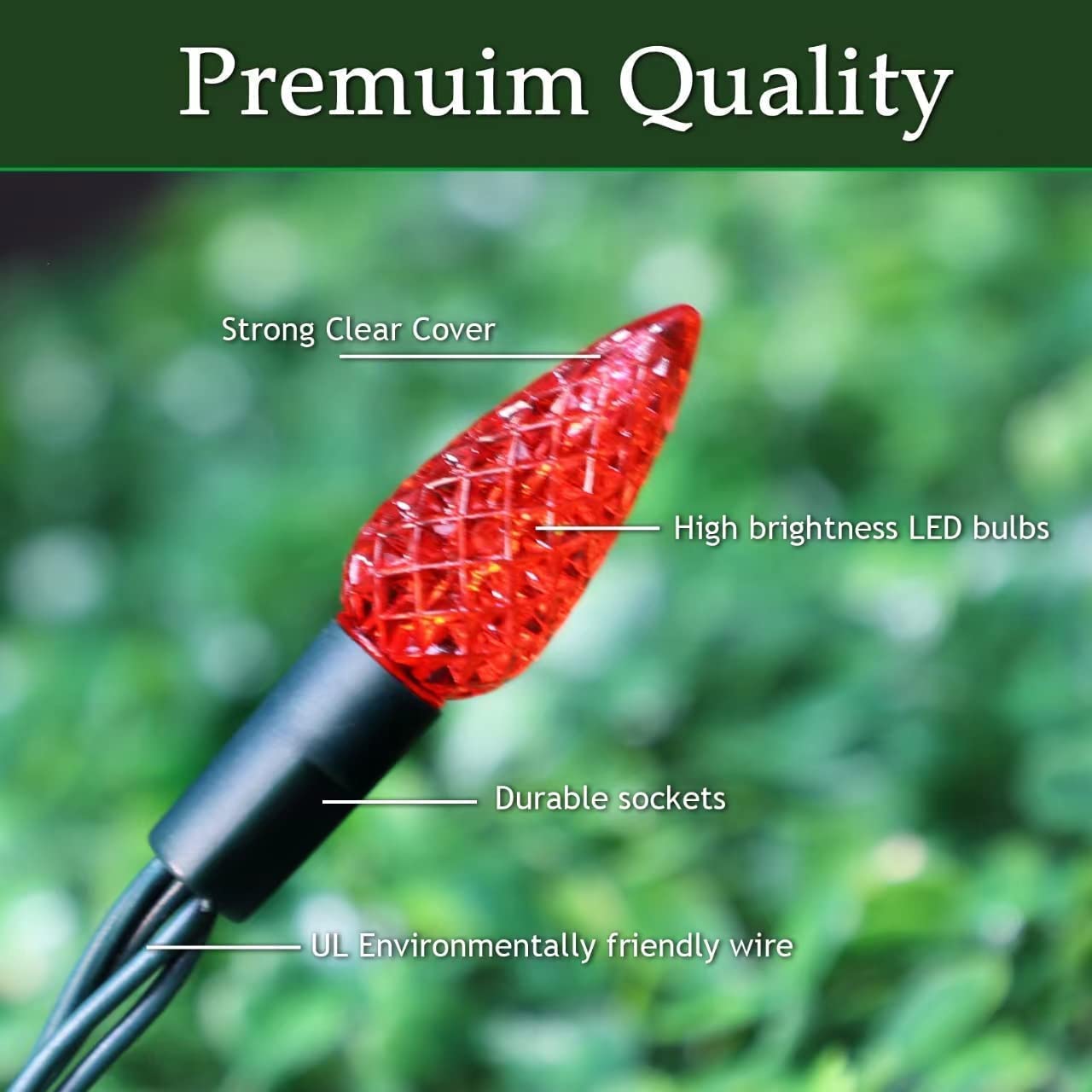 LAMPHOME C6 Battery Operated Christmas Lights, 50 LED, 17FT, 8 Modes, Waterproof, Multicolor