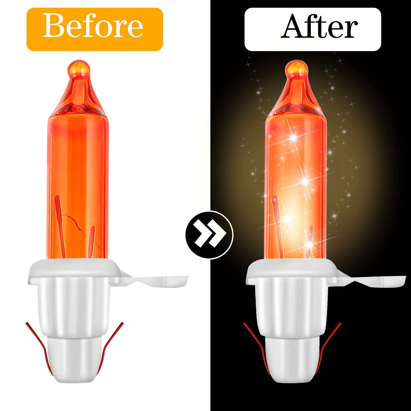 100 Count 2.5V Christmas 50/100/150/200 Count Mini Incandescent Wire String Lights Replacement Bulbs Indoor/Outdoor Christmas Lights Decorations For Home Xmas Tree (White Base With Orange Bulb)