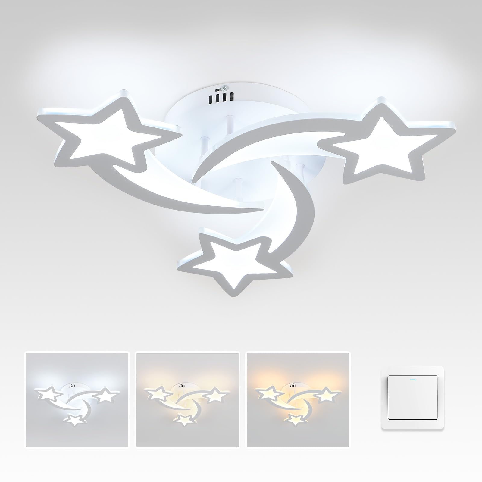 Tealight 3 Lights Star LED Modern Ceiling Light, 21 24W Flush Mount Ceiling Light Fixture, 3 CCT(3000K/4500K/6500K) via Wall Swi