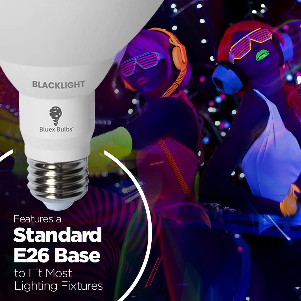 Bluex Bulbs PAR38 LED Black Light Bulb, 20W Equivalent, 2 Pack, Blacklight, Ideal for Halloween and Glow Parties