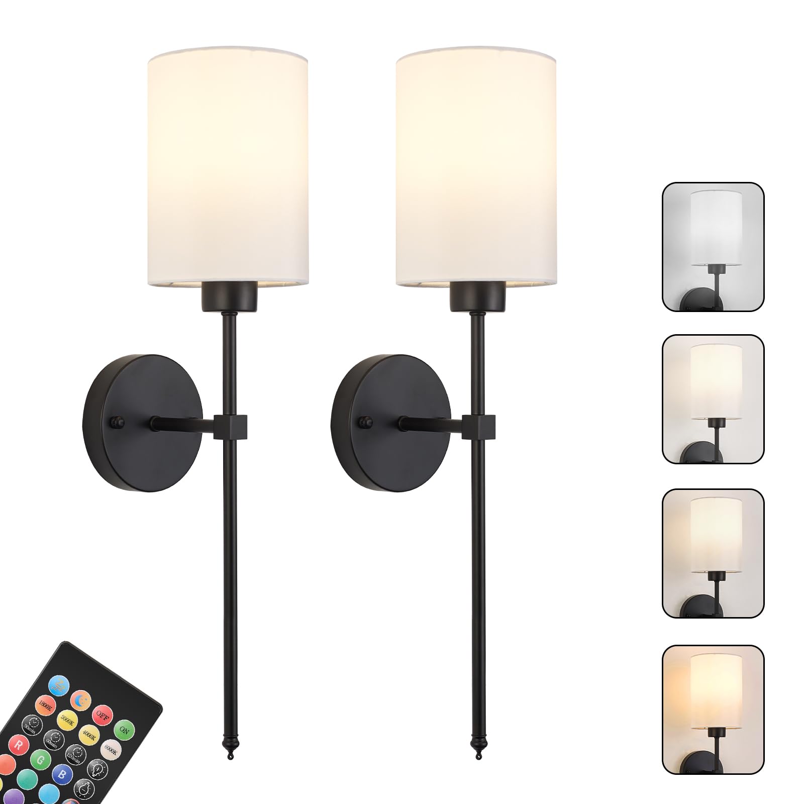 KARTOOSH Battery Operated Wall Sconces Set of Two, Wireless Rechargeable, Dimmable, 23.6 Inch, Black, Model ZM213B