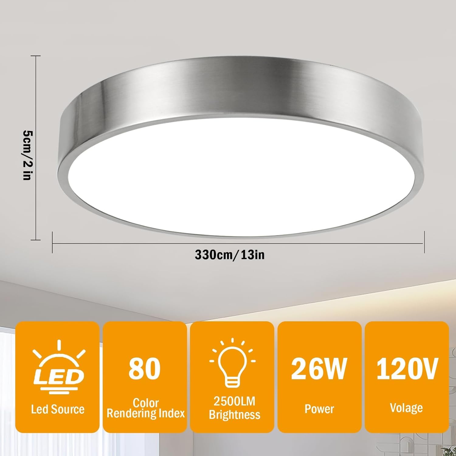 Enateclite Modern Minimalist 13 Inch Ceiling Light  Dimmable 26W Led Ceiling Light Fixture With 3Color Temperatures  Brushed Nickel Flush Mount Ceiling Lighting Perfect For Bathroom & Bedroom
