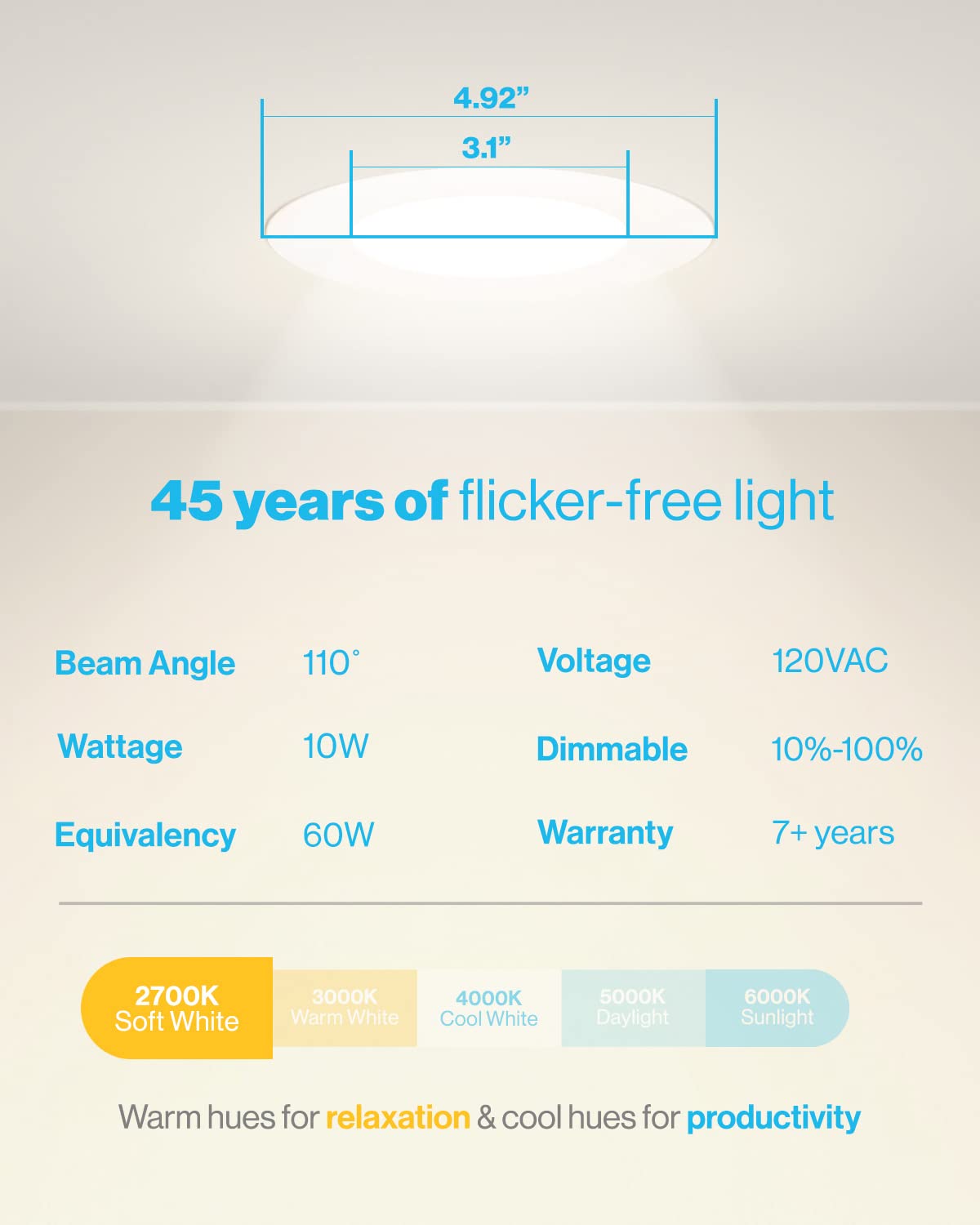 Sunco Lighting 48 Pack 4 Inch Ultra Thin Led Recessed Ceiling Lights Slim, 2700K Soft White, Dimmable, 10W=60W, Smooth Trim, Wafer Thin, Canless With Junction Box - Energy Star