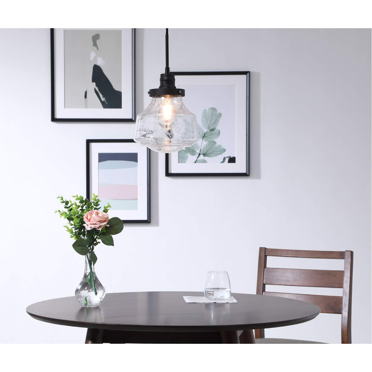 Living District Lyle 1-Light Metal Pendant in Black and Clear Seeded Glass
