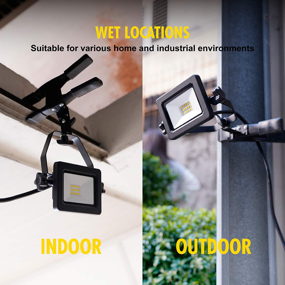 Zone Industry Corp. 1200 Lumens Portable Led Clamp Work Light With 5Ft 120V Ac/60Hz Power Plug, Lightweight Design, Suitable For Wet Location, 10 Watts, 5000K Daylight, Etl Certified