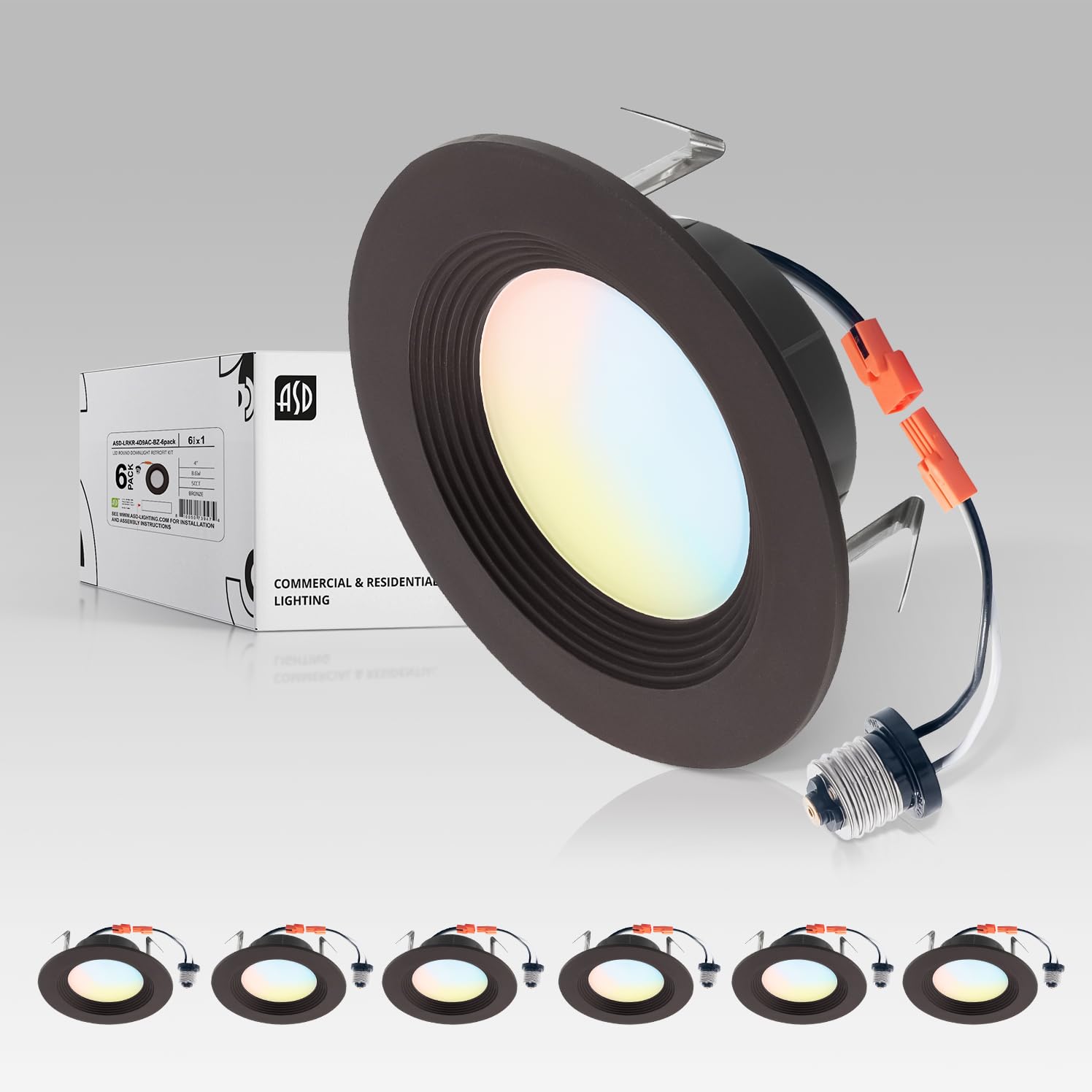 ASD Retrofit LED Recessed Lighting 4 Inch | 9W 700 Lm Wet Rated Dimmable Ceiling Downlights | 2700K-5000K Adjustable CRI90 Bronz