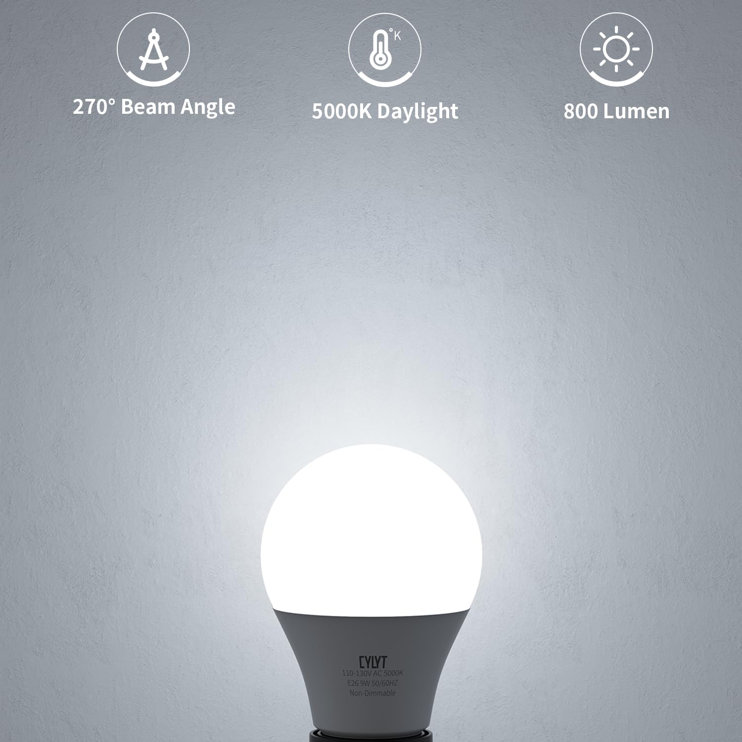 Cylyt Light Bulbs 60 Watt Equivalent Solt White 5000K, E26 A19 Led Light Bulb 9W 800 Lumen, Focos Led Para Casa, 120V 60Hz Lightbulbs For Indoor Outdoor, Non-Dimmable, 30-Pack