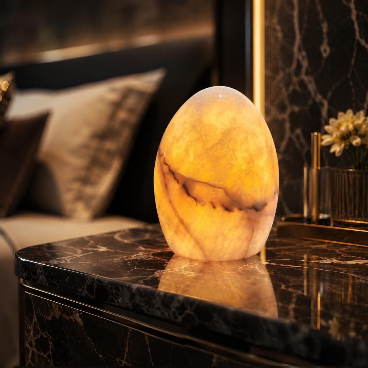 Marble Jade Touch Table Lamp Easter Egg Desk Bedside Cordless Lamps for Living Room Night Stands USB-C 3-Level Brightness, LED N