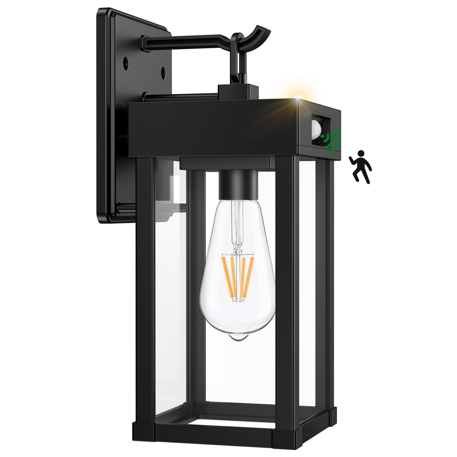 Auzev Outdoor Solar Wall Lights With Motion Sensor, 3 Lighting Modes, Waterproof, Black